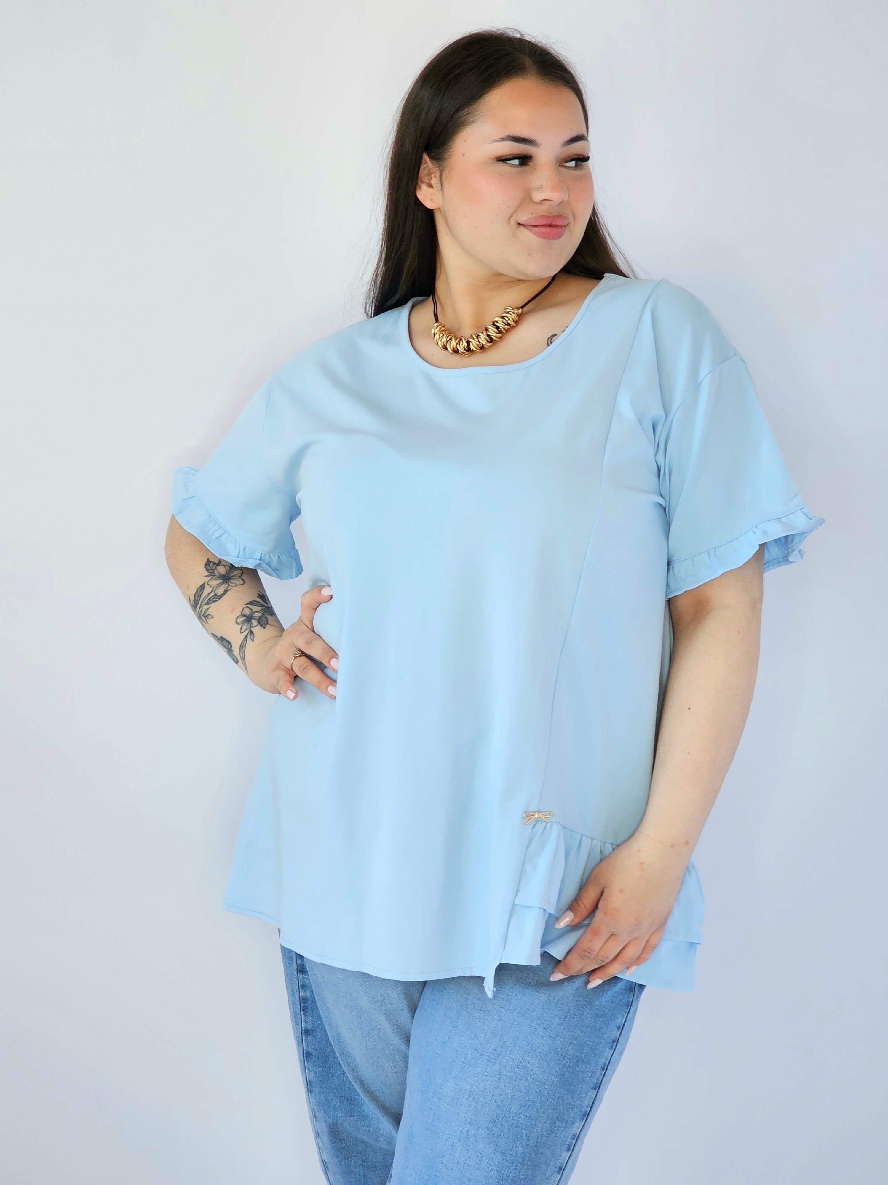 Bluzka Plus Size Z Falbanką I Ozdobnym Wykończeniem Stylowa XL