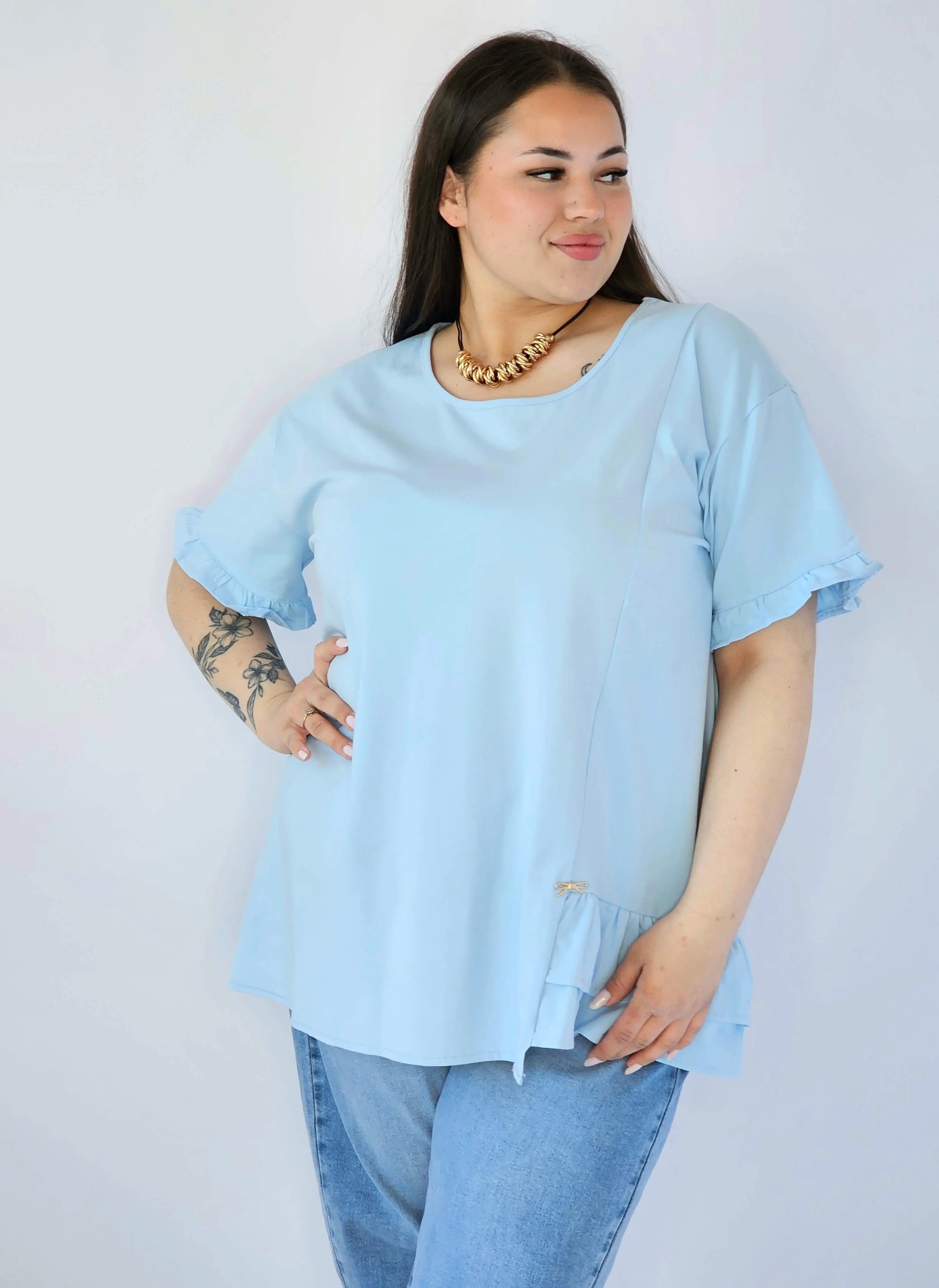 Bluzka Plus Size Z Falbanką I Ozdobnym Wykończeniem Stylowa XL