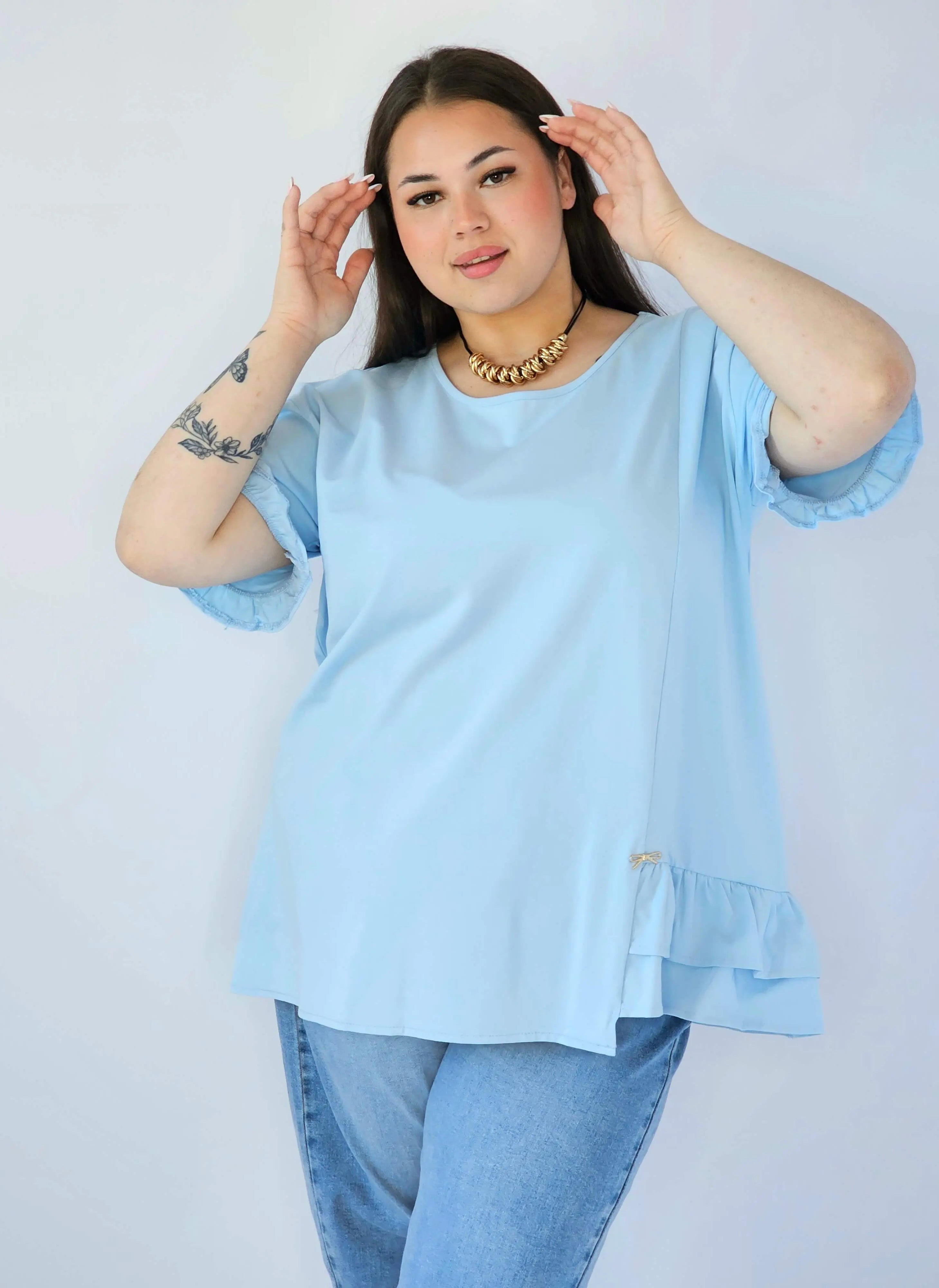 Bluzka Plus Size Z Falbanką I Ozdobnym Wykończeniem Stylowa XL