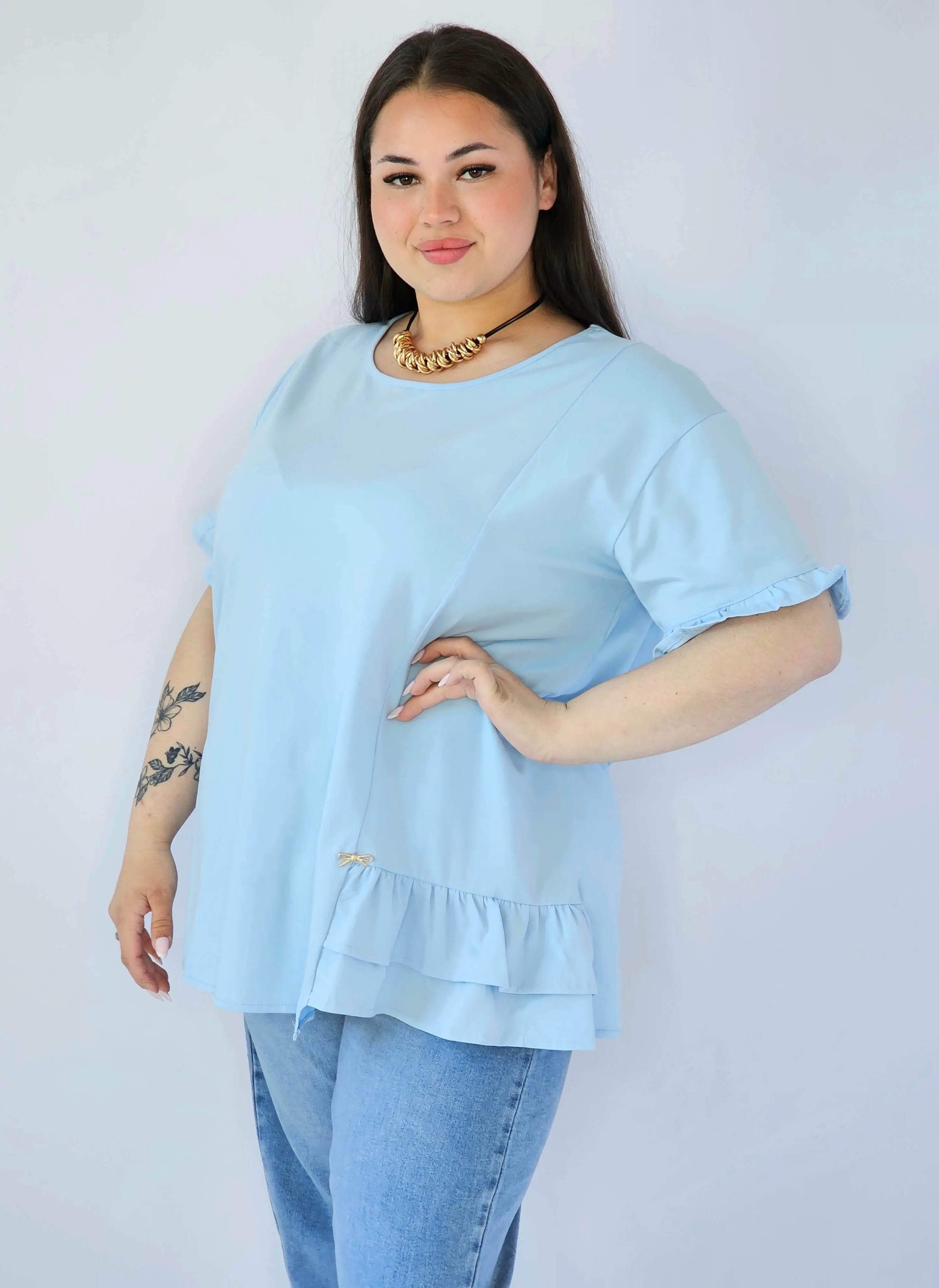 Bluzka Plus Size Z Falbanką I Ozdobnym Wykończeniem Stylowa XL