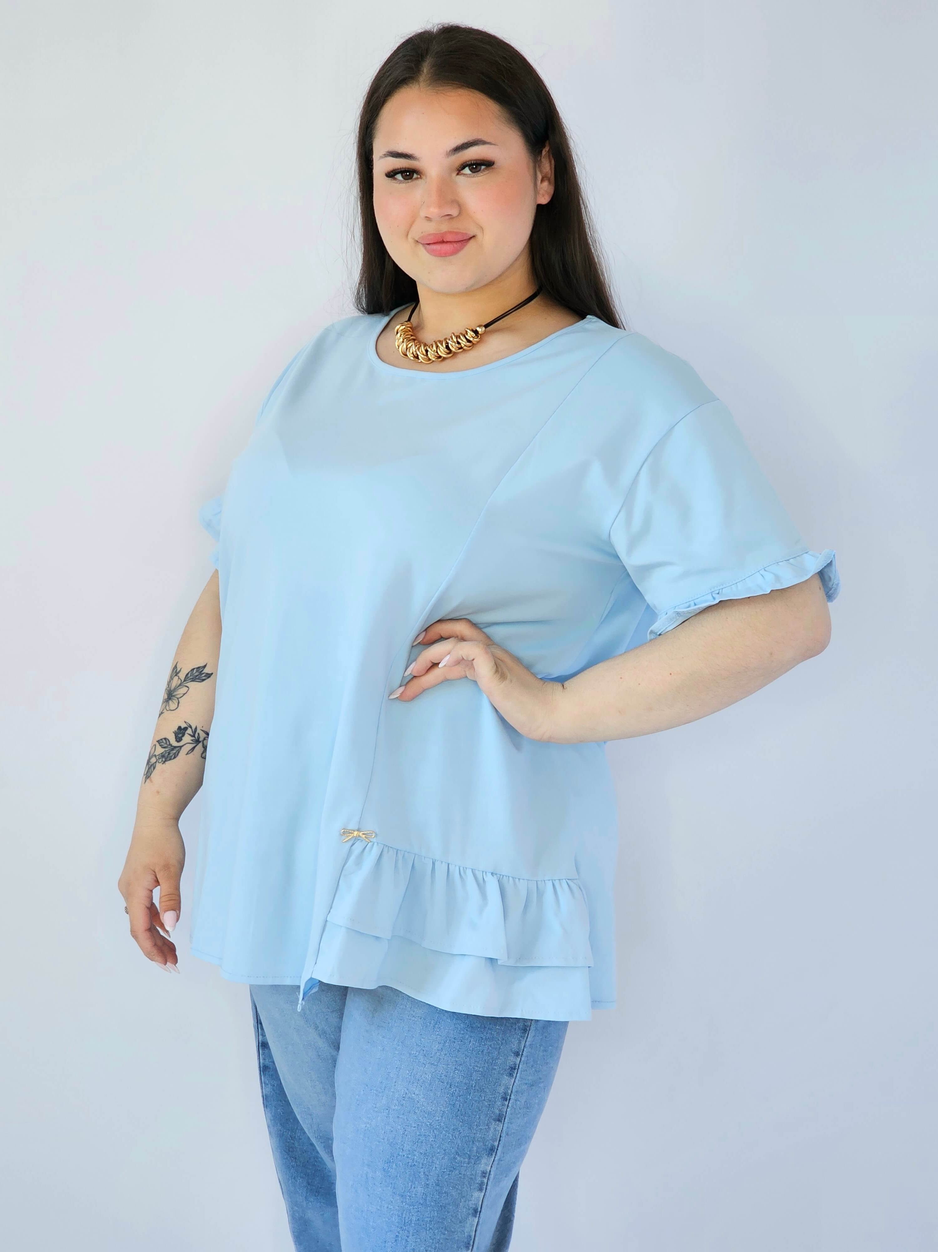 Bluzka Plus Size Z Falbanką I Ozdobnym Wykończeniem Stylowa XL