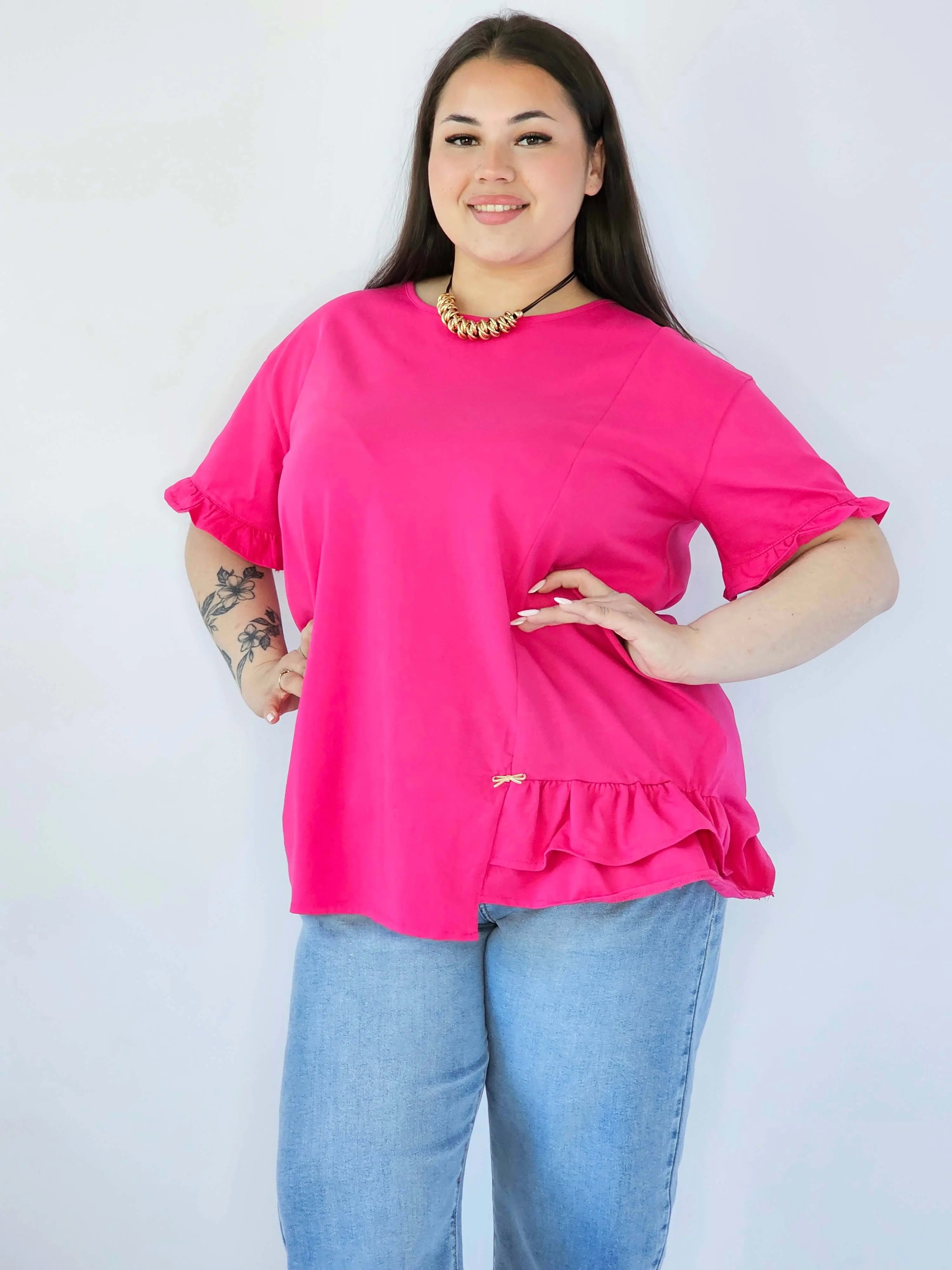 Bluzka Plus Size Z Falbanką I Ozdobnym Wykończeniem Stylowa XL