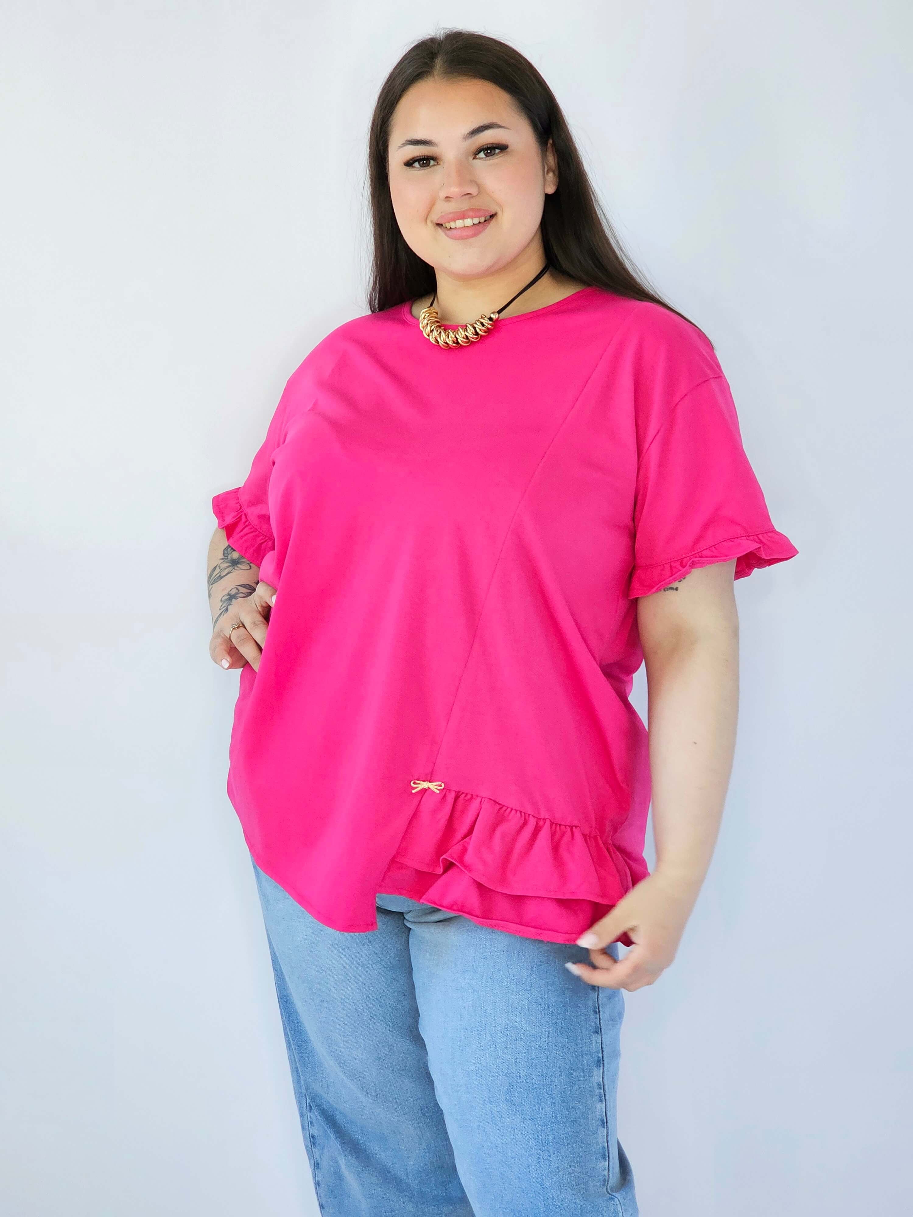 Bluzka Plus Size Z Falbanką I Ozdobnym Wykończeniem Stylowa XL