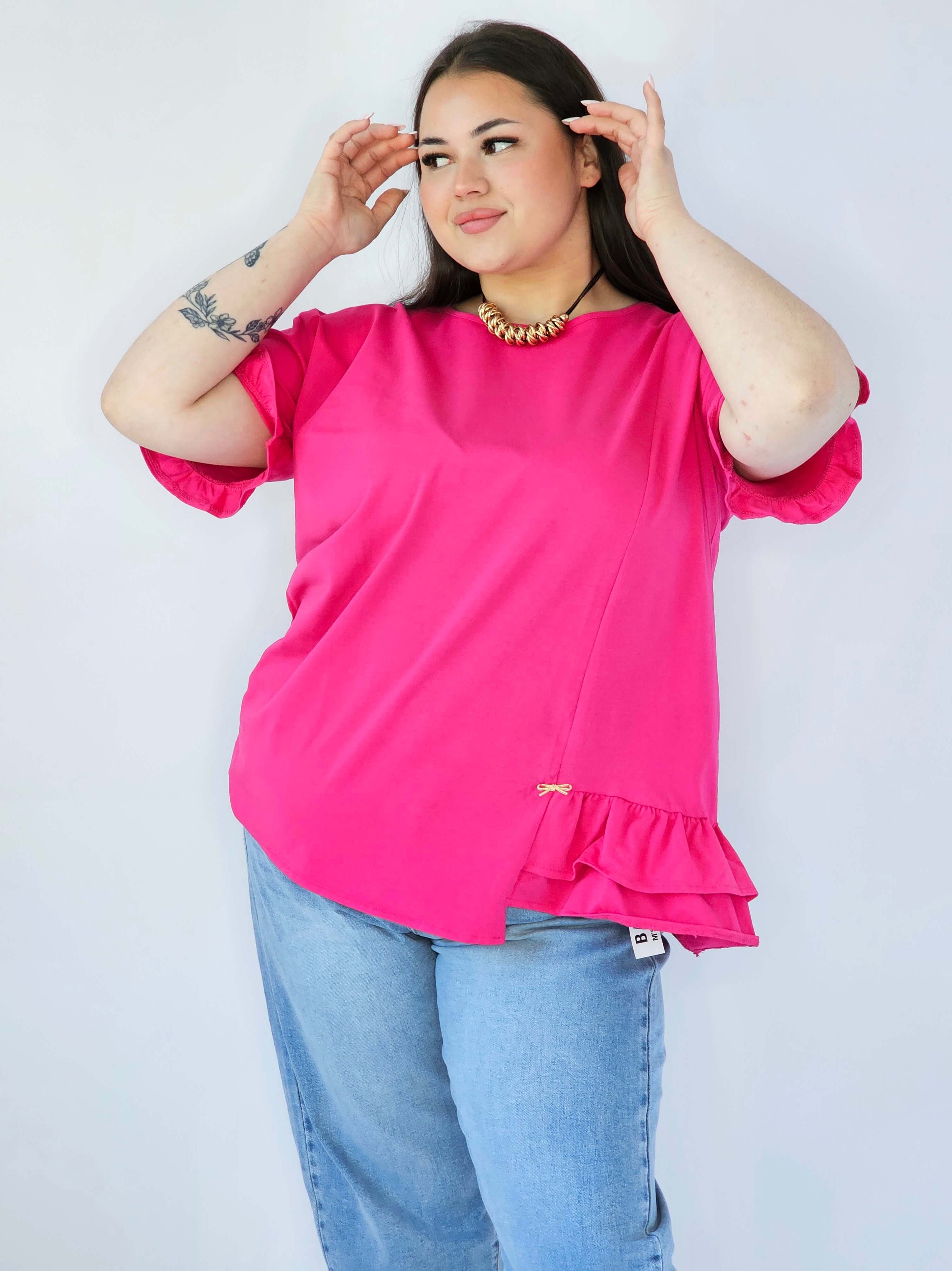 Bluzka Plus Size Z Falbanką I Ozdobnym Wykończeniem Stylowa XL