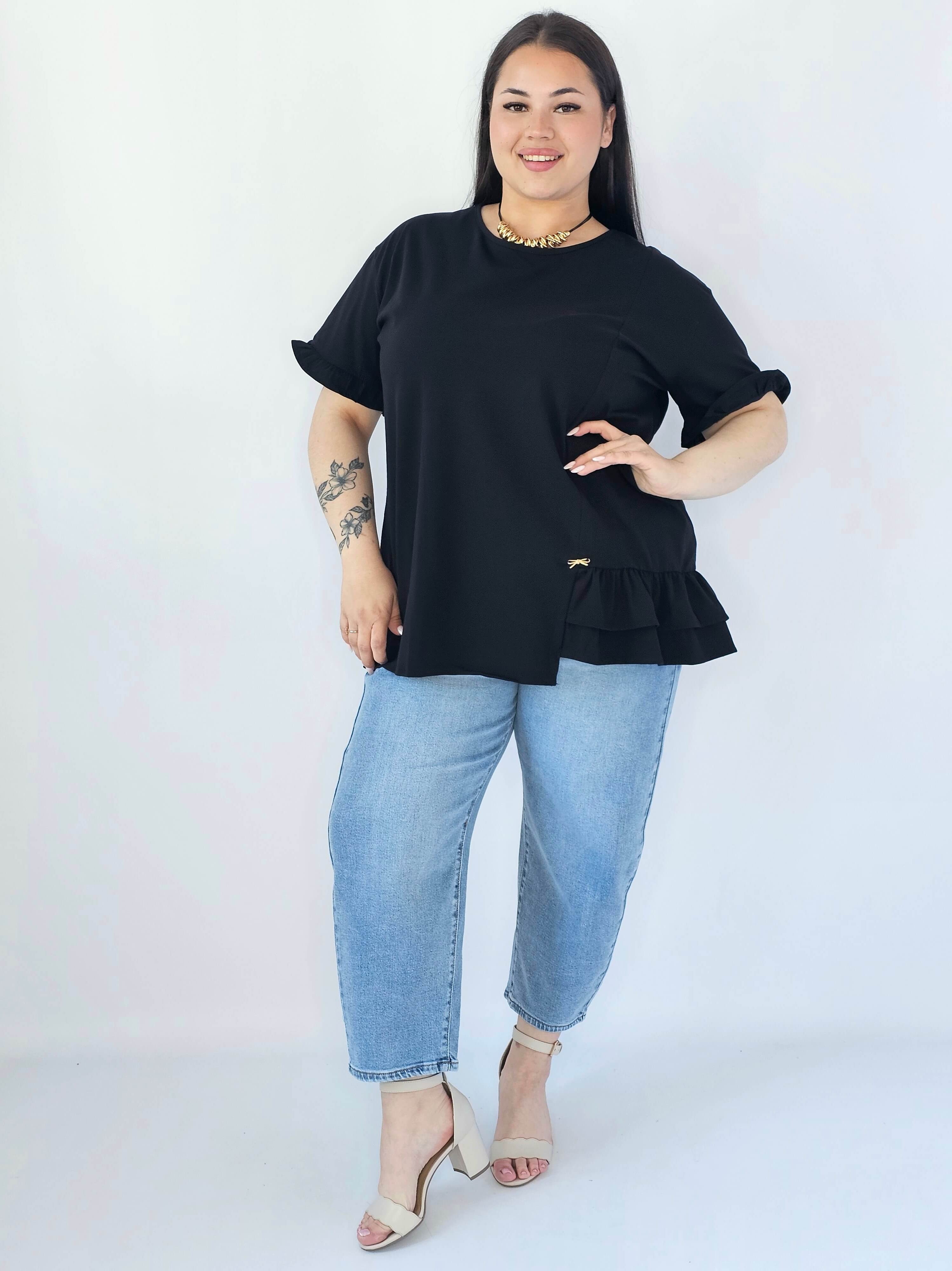 Bluzka Plus Size Z Falbanką I Ozdobnym Wykończeniem Stylowa XL