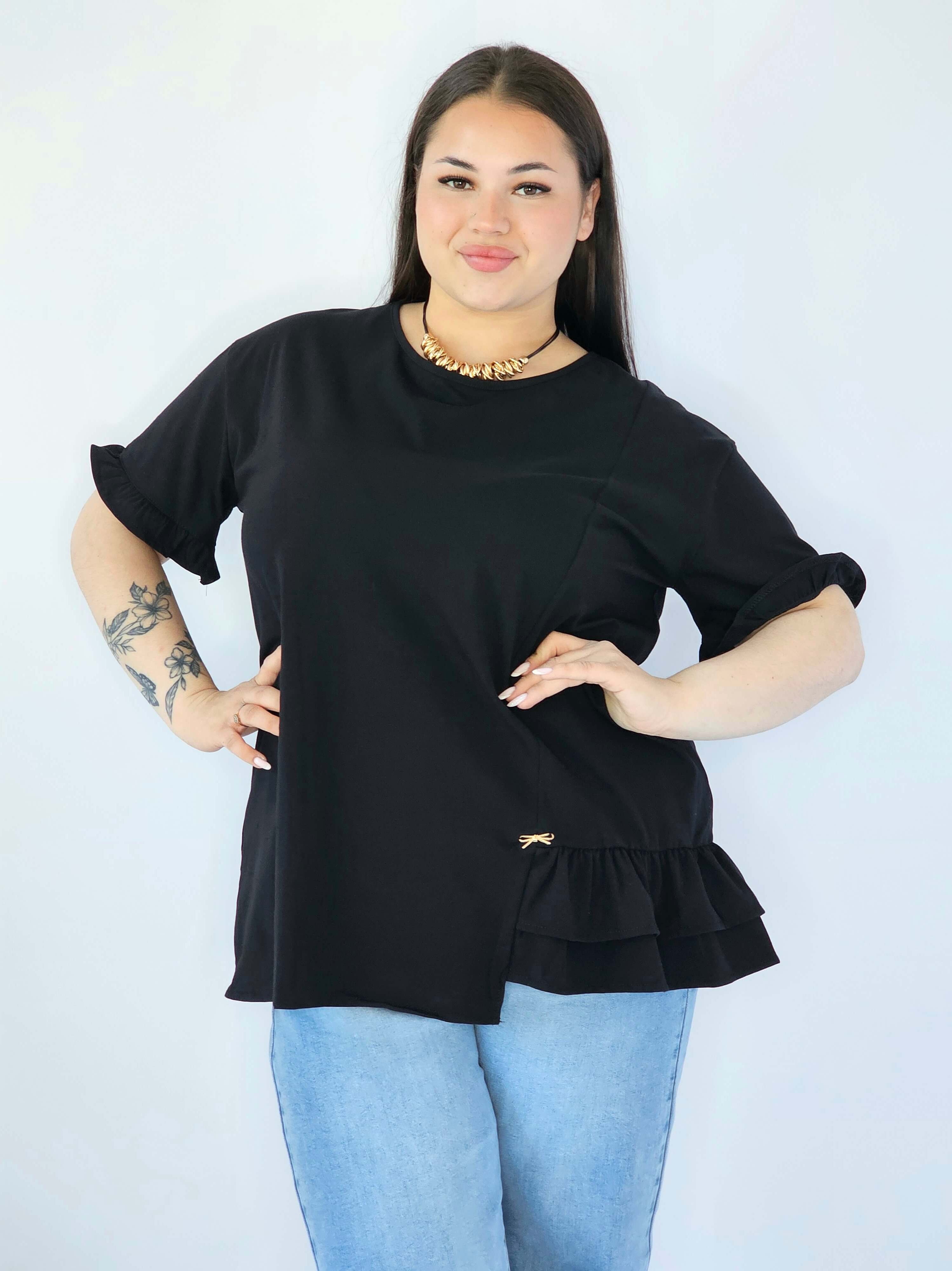 Bluzka Plus Size Z Falbanką I Ozdobnym Wykończeniem Stylowa XL