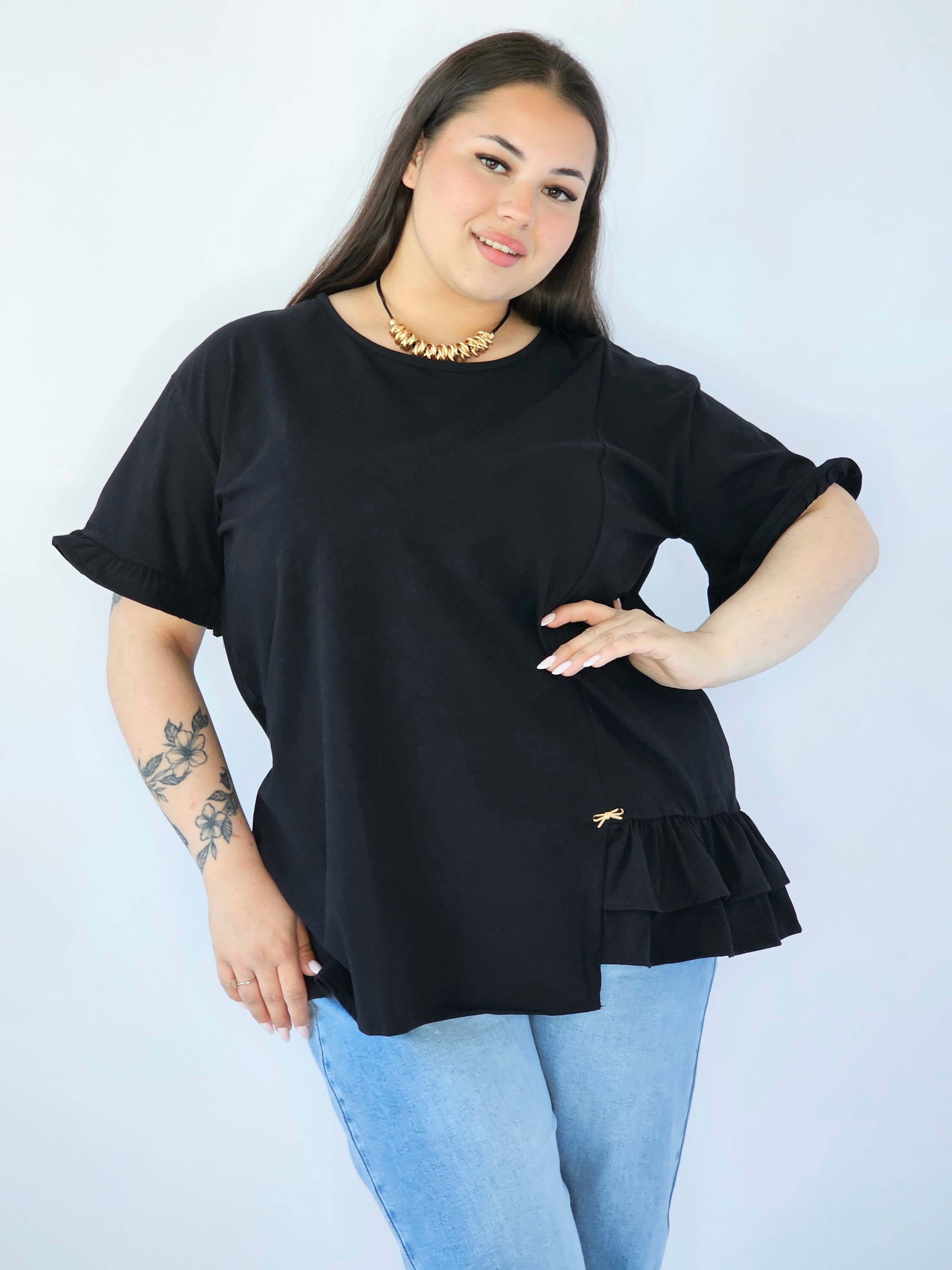 Bluzka Plus Size Z Falbanką I Ozdobnym Wykończeniem Stylowa XL
