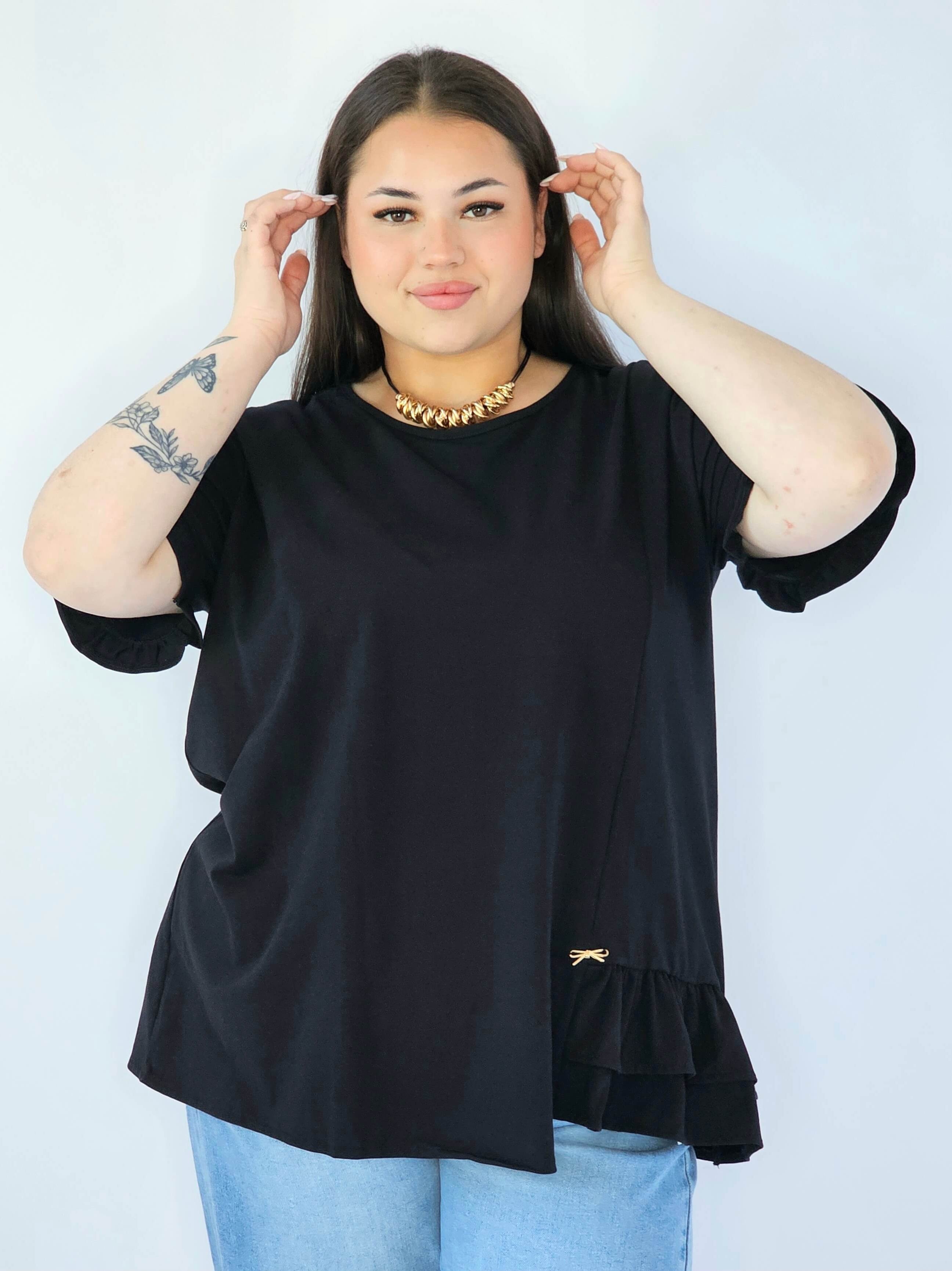 Bluzka Plus Size Z Falbanką I Ozdobnym Wykończeniem Stylowa XL