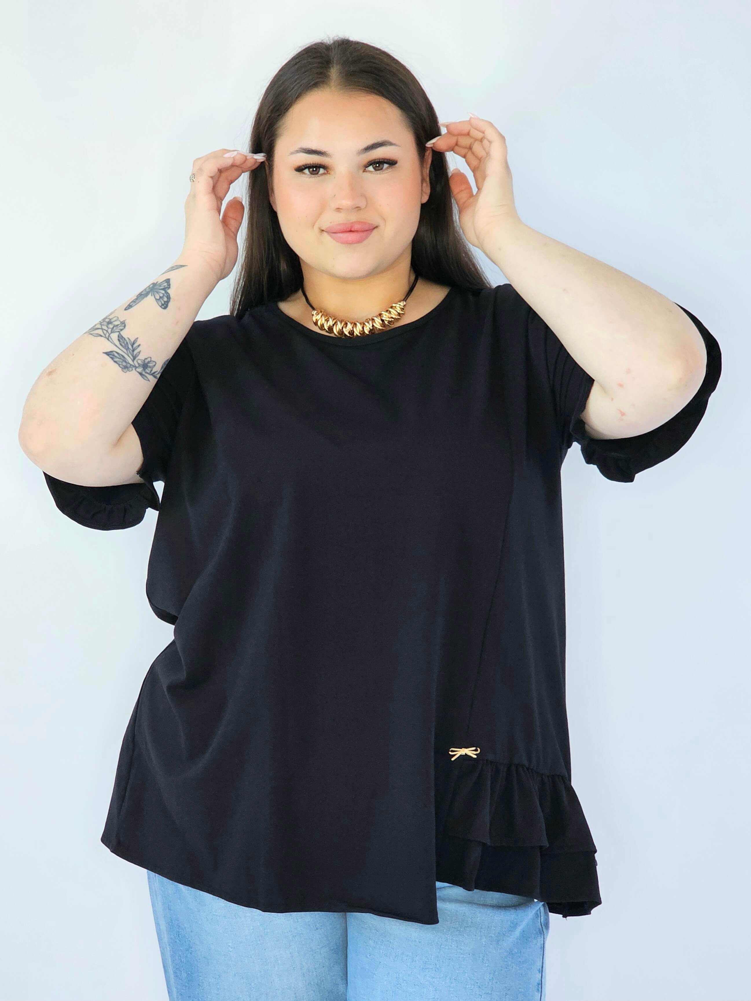 Bluzka Plus Size Z Falbanką I Ozdobnym Wykończeniem Stylowa XL