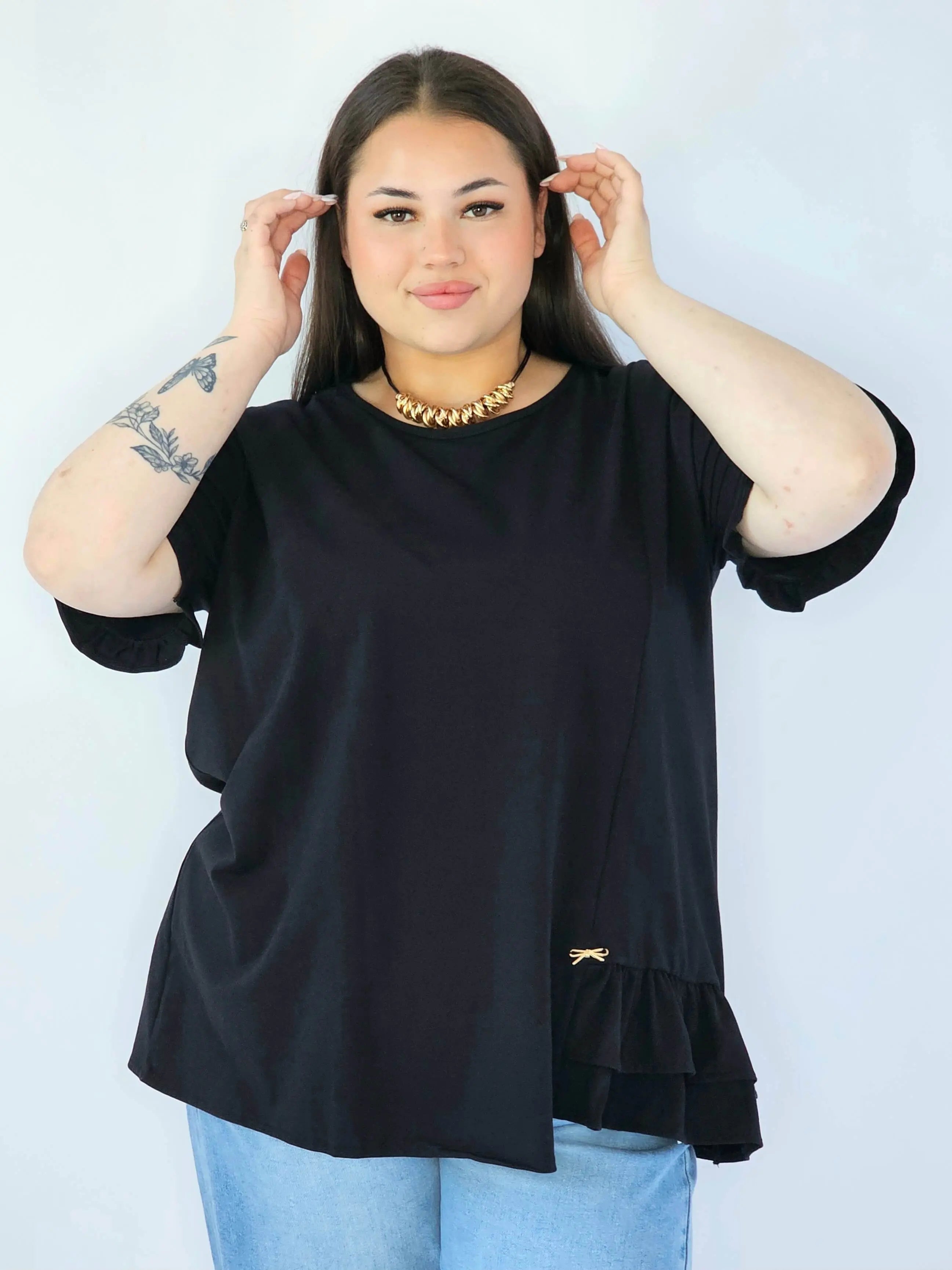 Bluzka Plus Size Z Falbanką I Ozdobnym Wykończeniem Stylowa XL