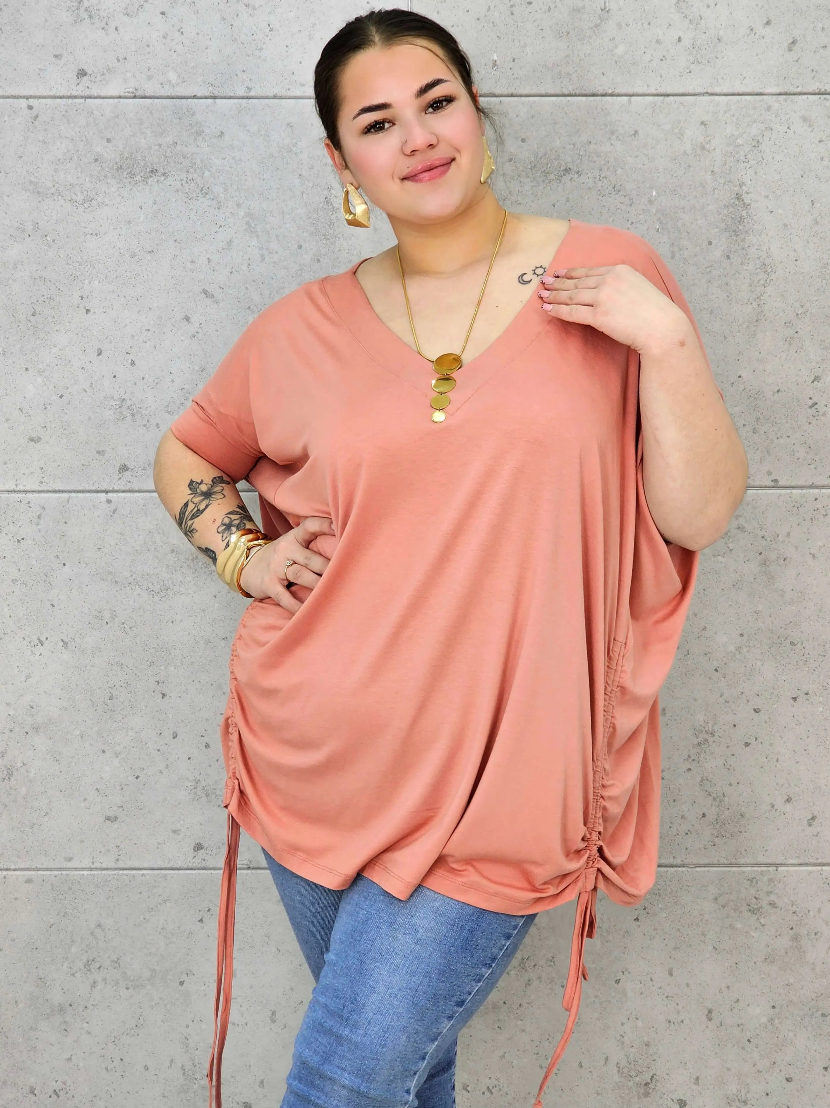 Bluzka Plus Size z Regulacją – Boczne Sznurki, Dopasowanie, Wygoda XXL Stylowa XL