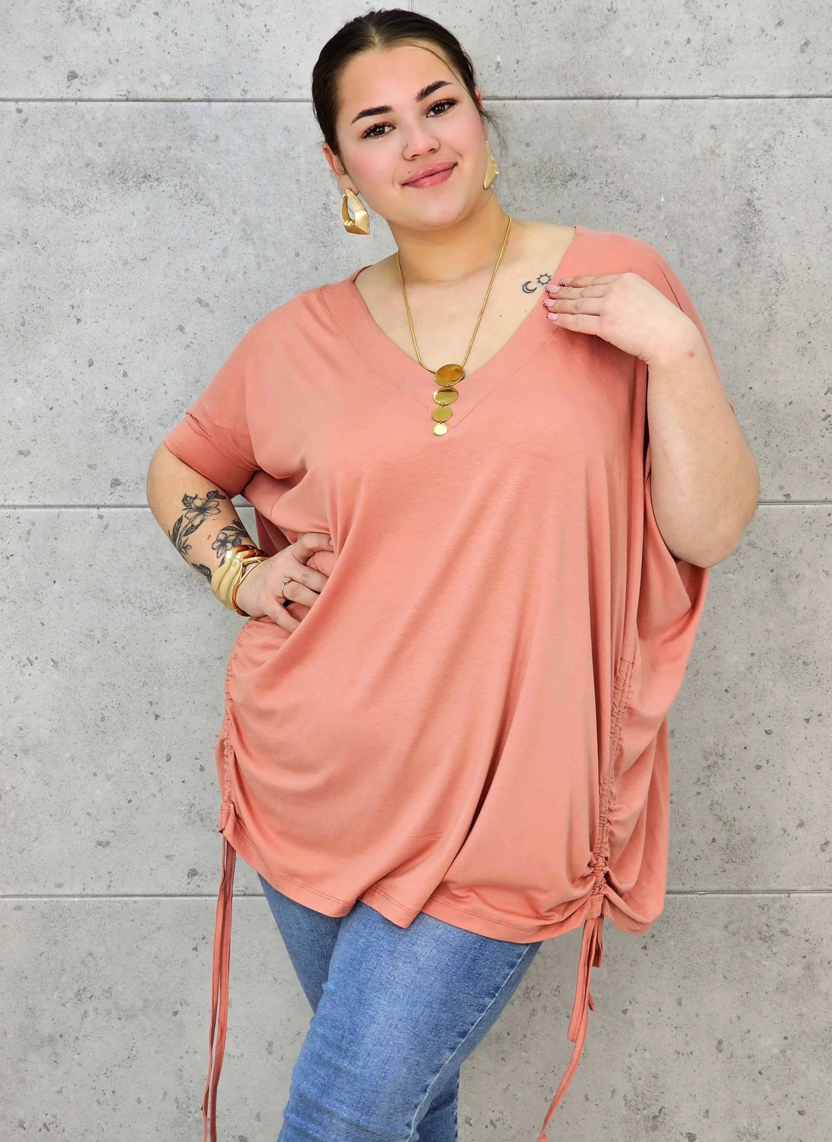 Bluzka Plus Size z Regulacją – Boczne Sznurki, Dopasowanie, Wygoda XXL Stylowa XL