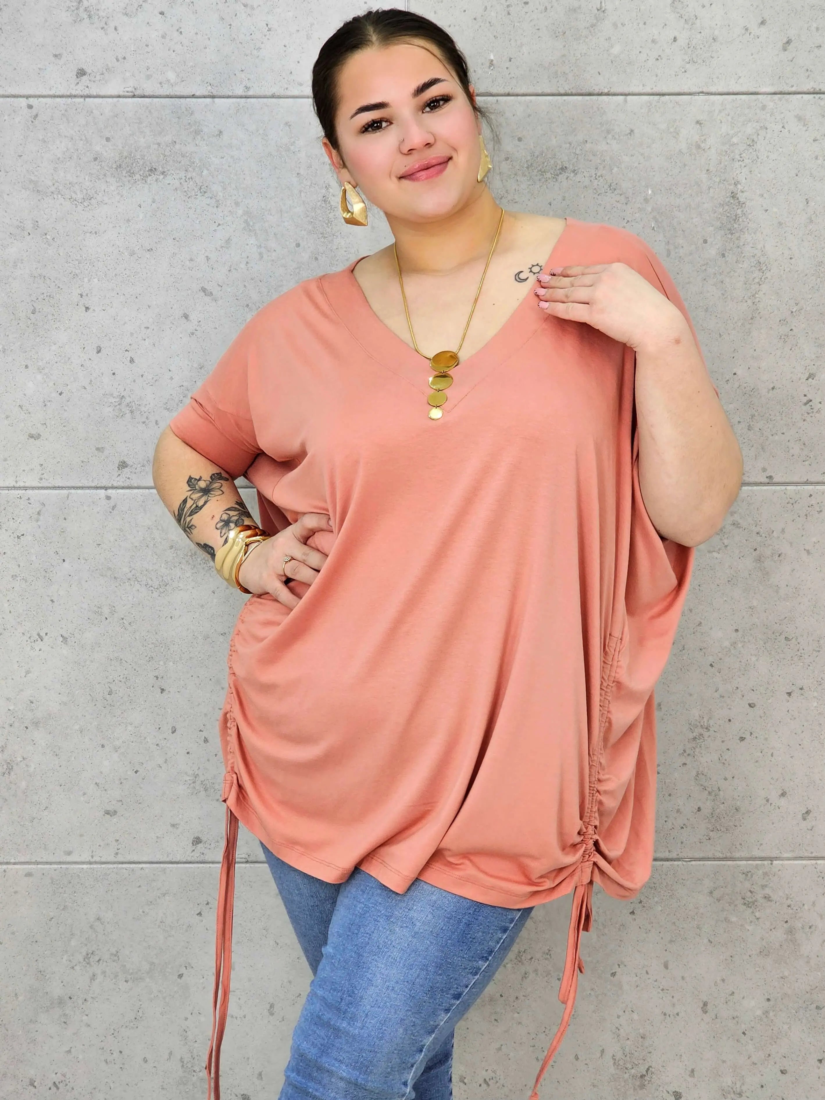 Bluzka Plus Size z Regulacją – Boczne Sznurki, Dopasowanie, Wygoda XXL Stylowa XL