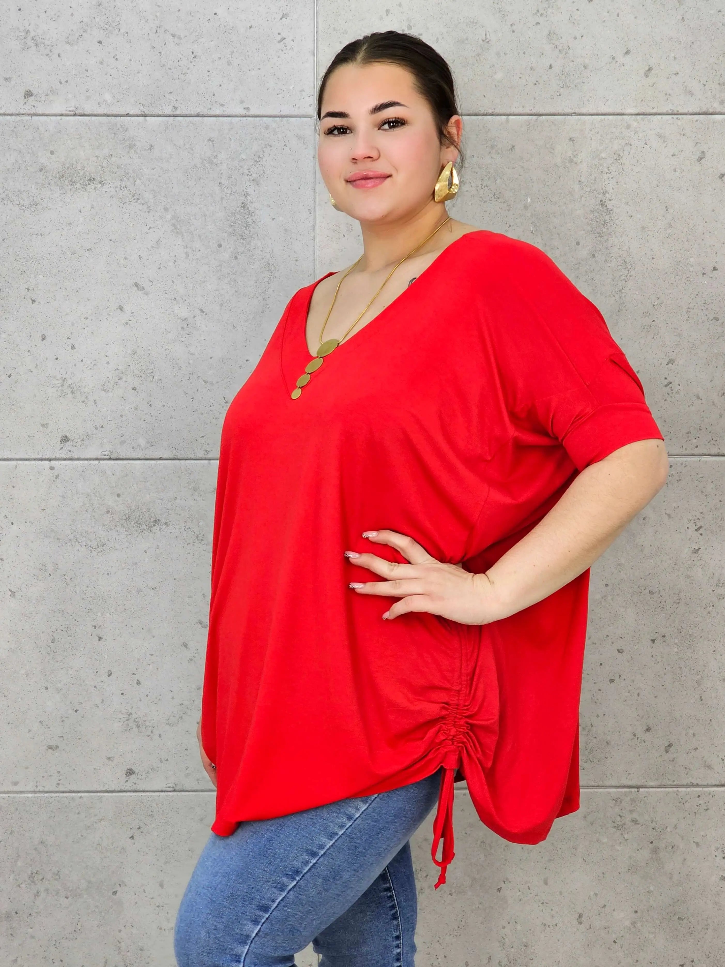Bluzka Plus Size z Regulacją – Boczne Sznurki, Dopasowanie, Wygoda XXL Stylowa XL