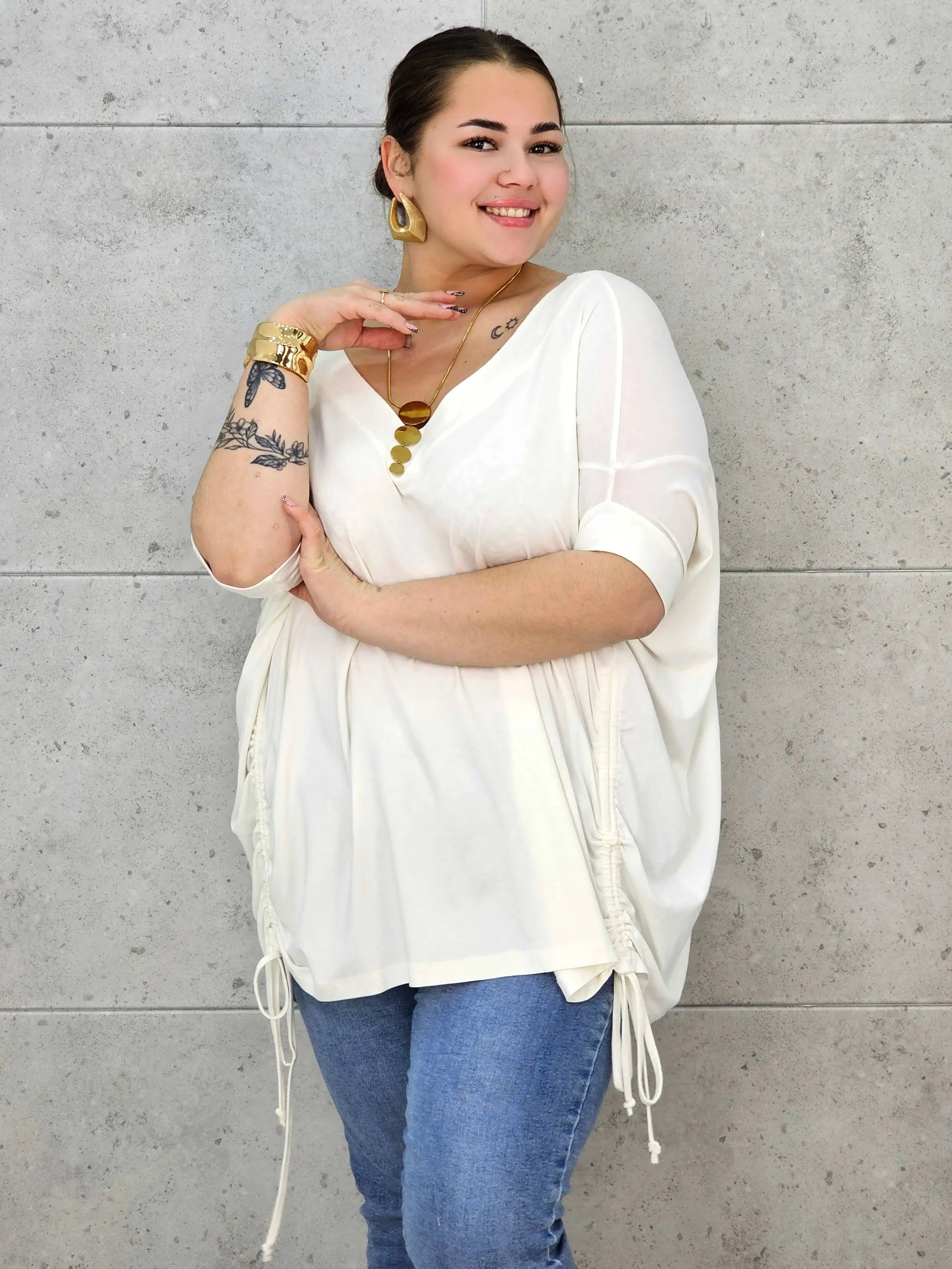 Bluzka Plus Size z Regulacją – Boczne Sznurki, Dopasowanie, Wygoda XXL Stylowa XL