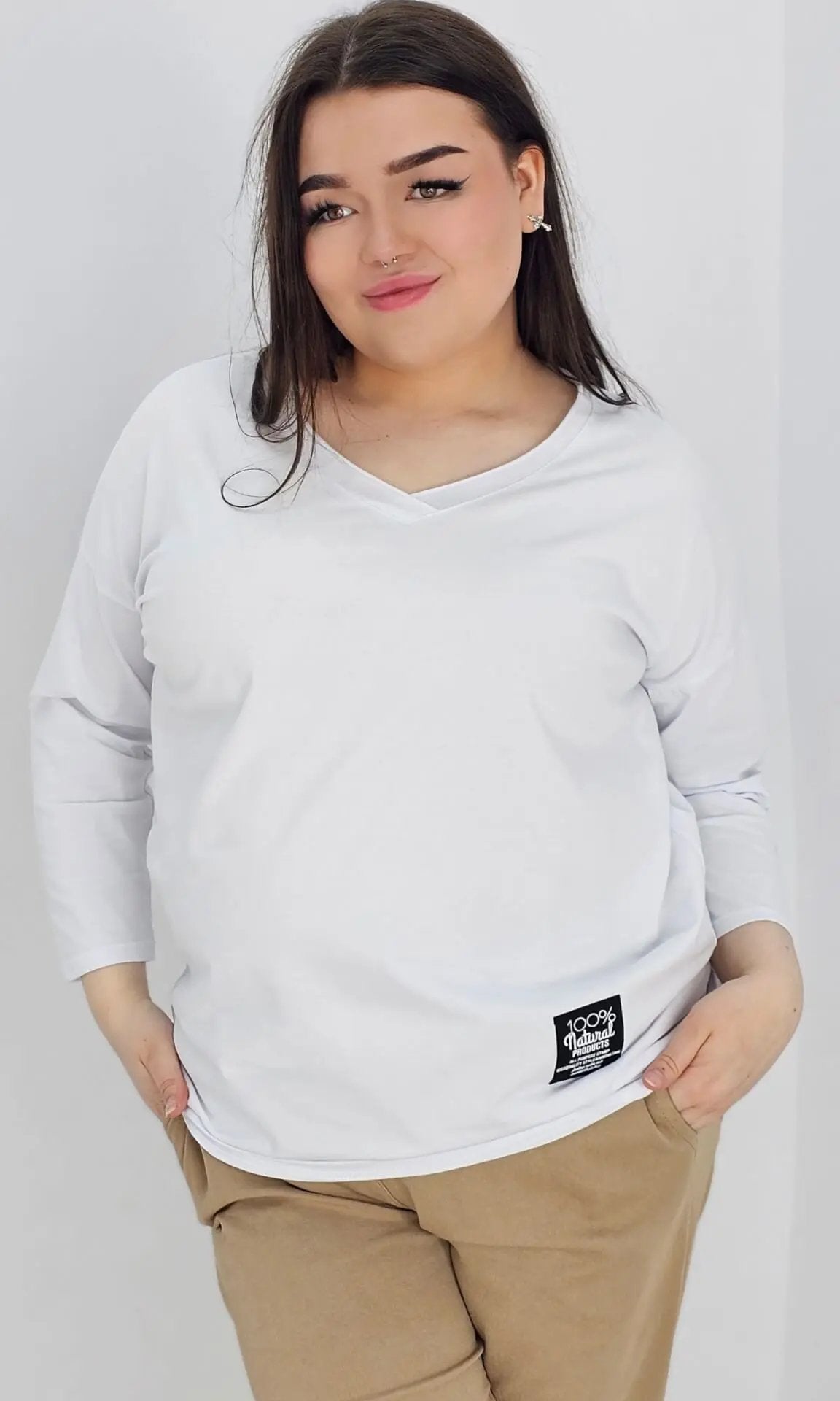 Bluzka bawełniana z dekoltem w serek Stylowa XL