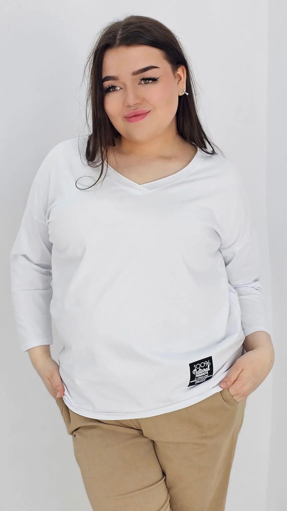 Bluzka bawełniana z dekoltem w serek Stylowa XL