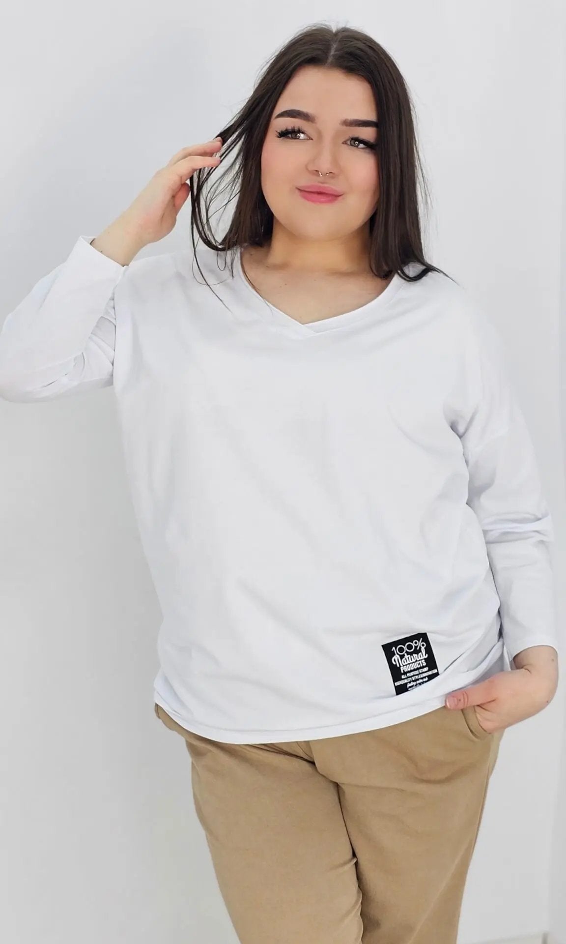 Bluzka bawełniana z dekoltem w serek Stylowa XL