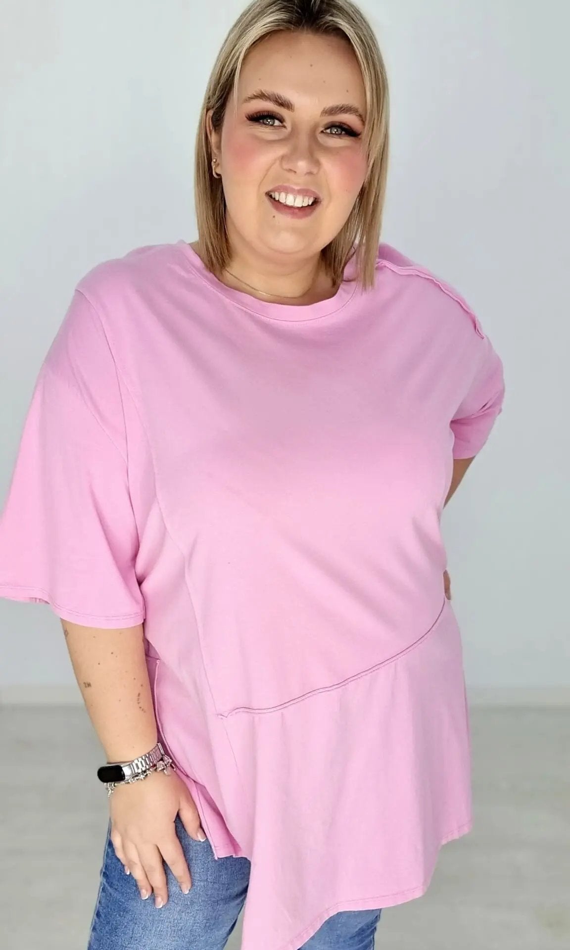 Bluzka bawełniana z rozcięciami po bokach - róż Stylowa XL