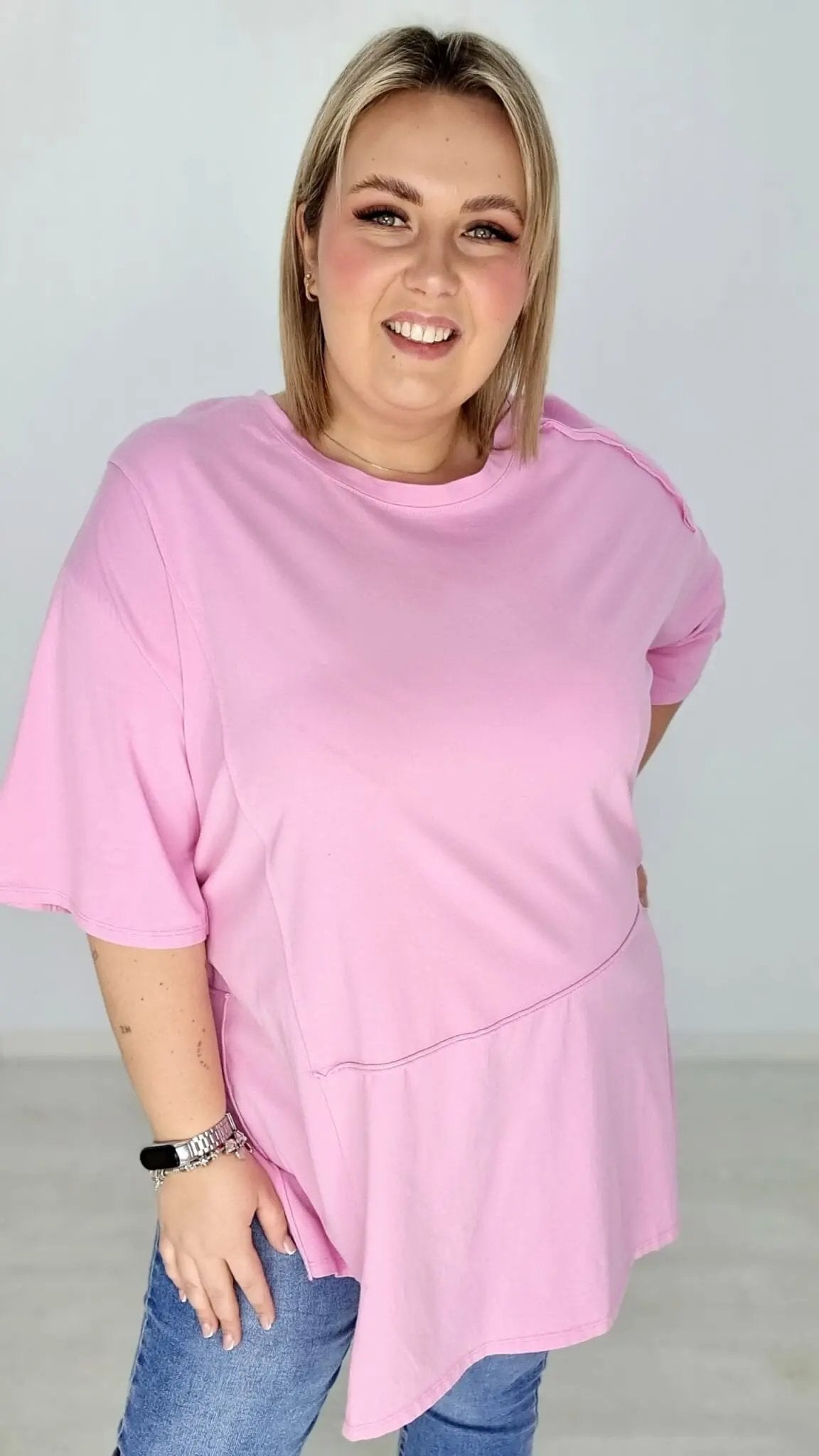 Bluzka bawełniana z rozcięciami po bokach - róż Stylowa XL