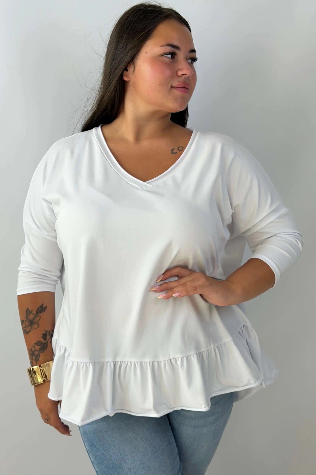Bluzka damska Plus Size z falbaną przy dole Stylowa XL
