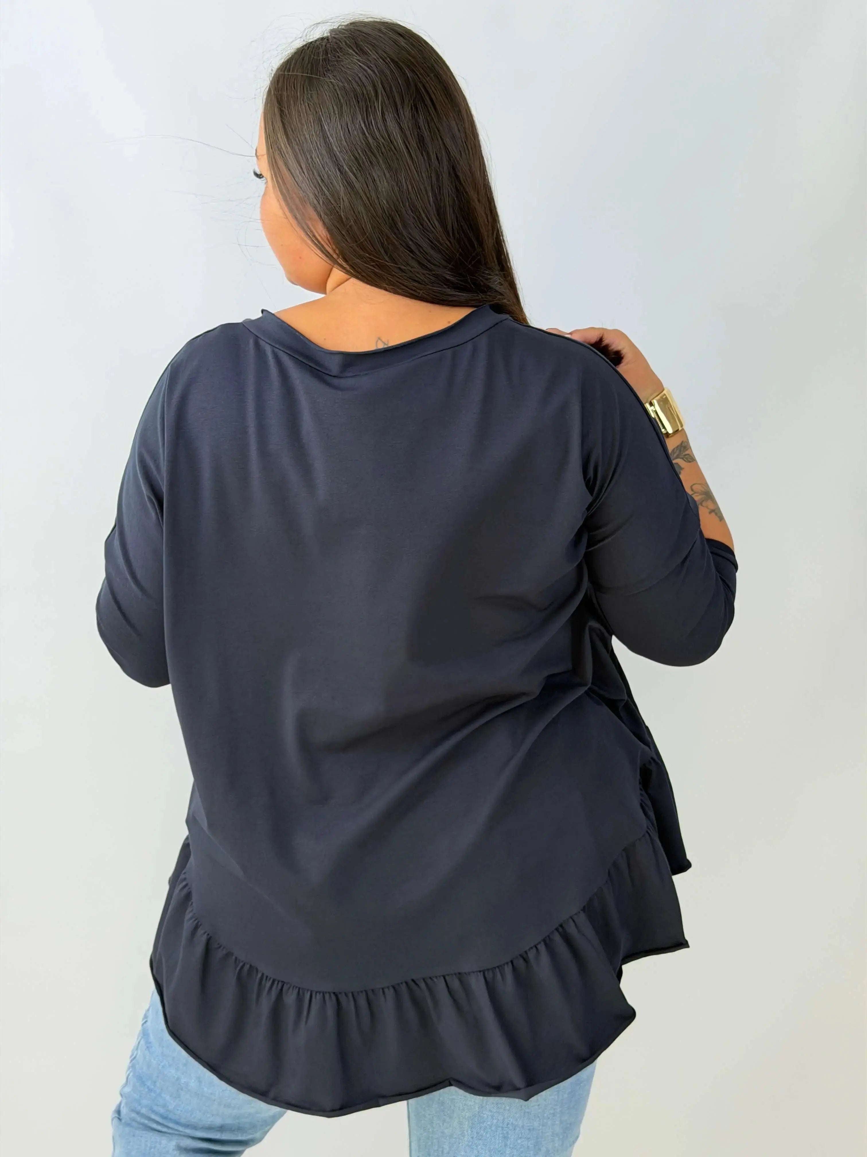 Bluzka damska Plus Size z falbaną przy dole Stylowa XL