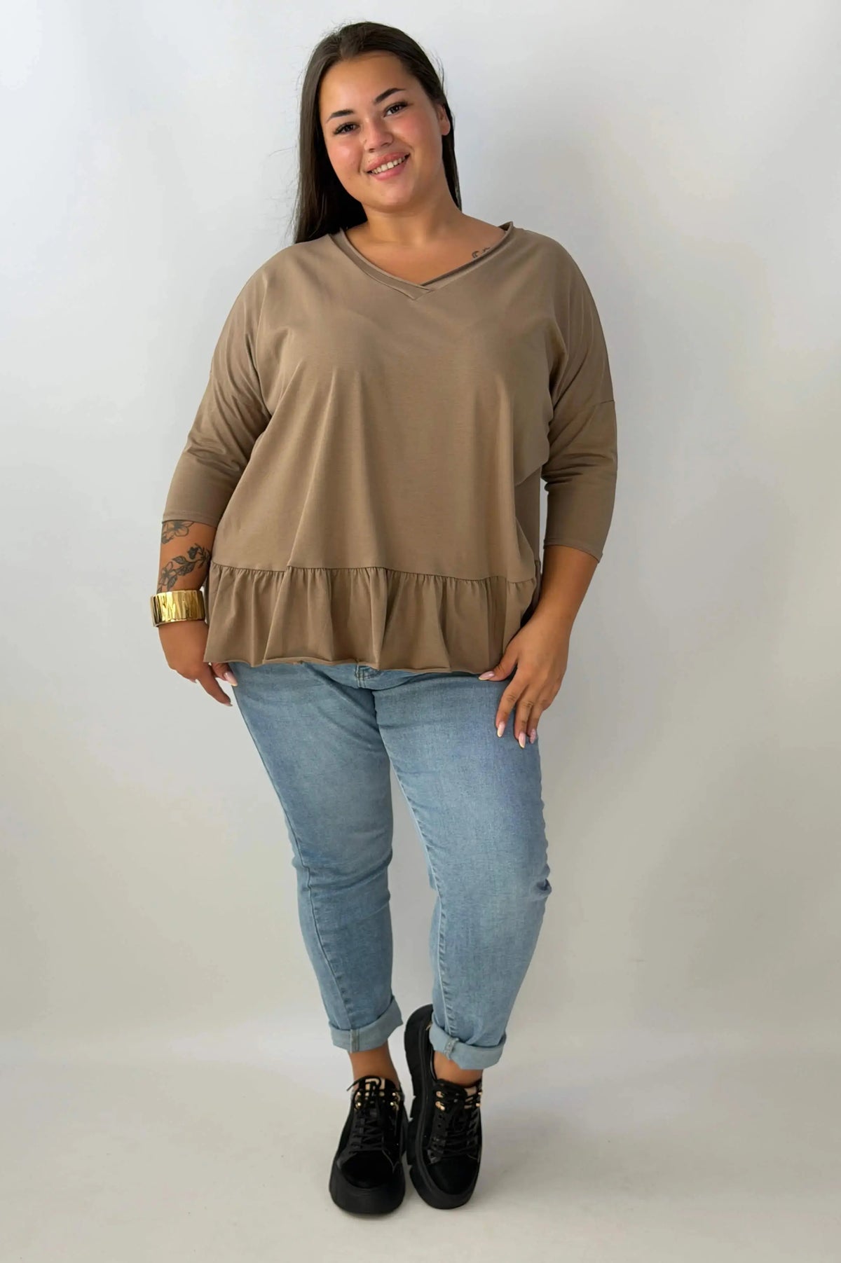 Bluzka damska Plus Size z falbaną przy dole Stylowa XL