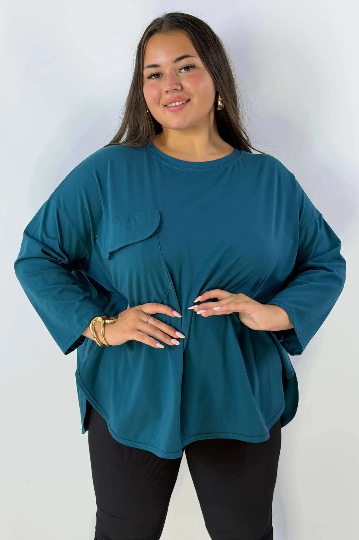 Bluzka damska Plus Size z ozdobną kieszonką – luźny fason na co dzień Stylowa XL