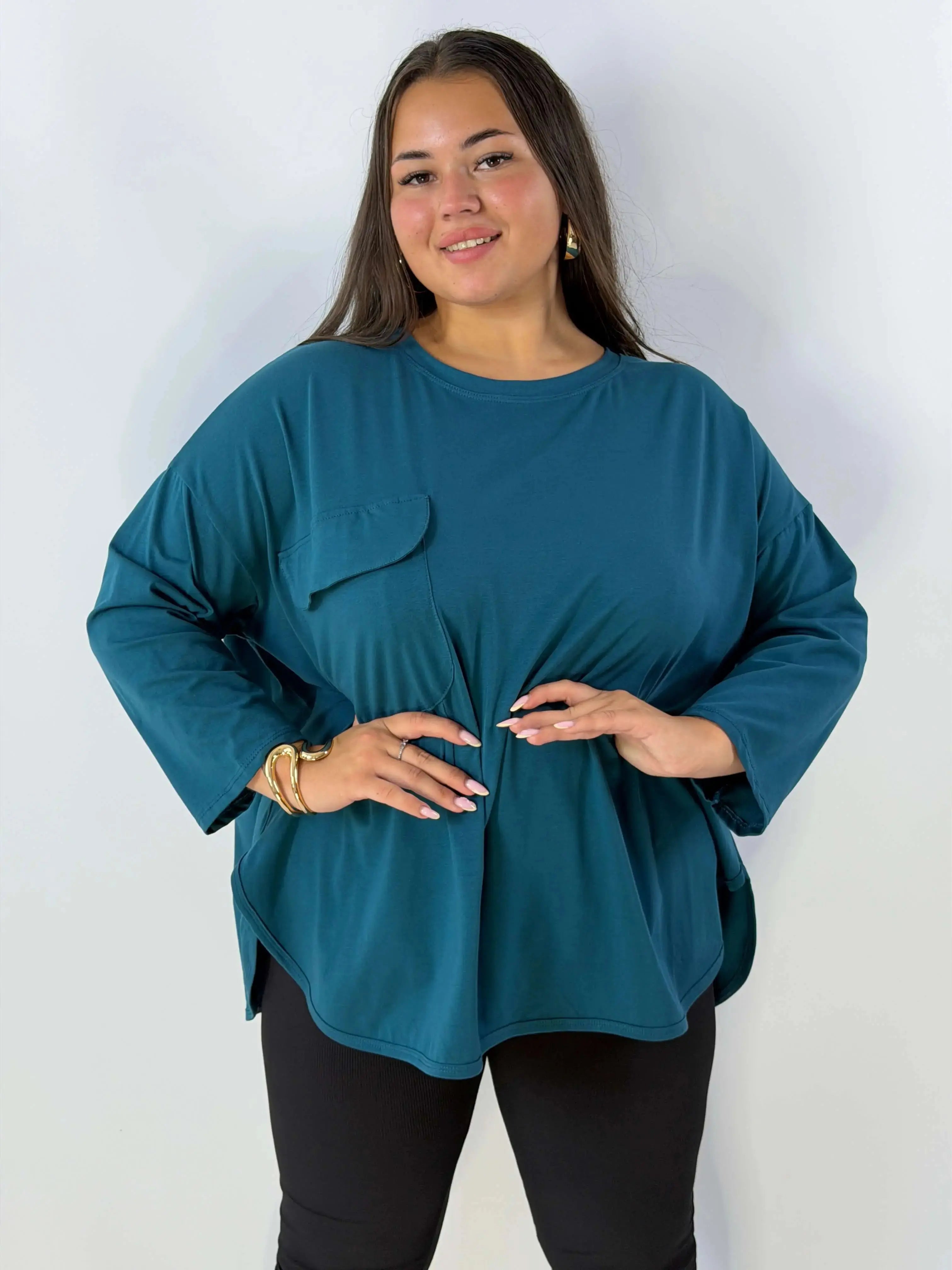 Bluzka damska Plus Size z ozdobną kieszonką – luźny fason na co dzień Stylowa XL