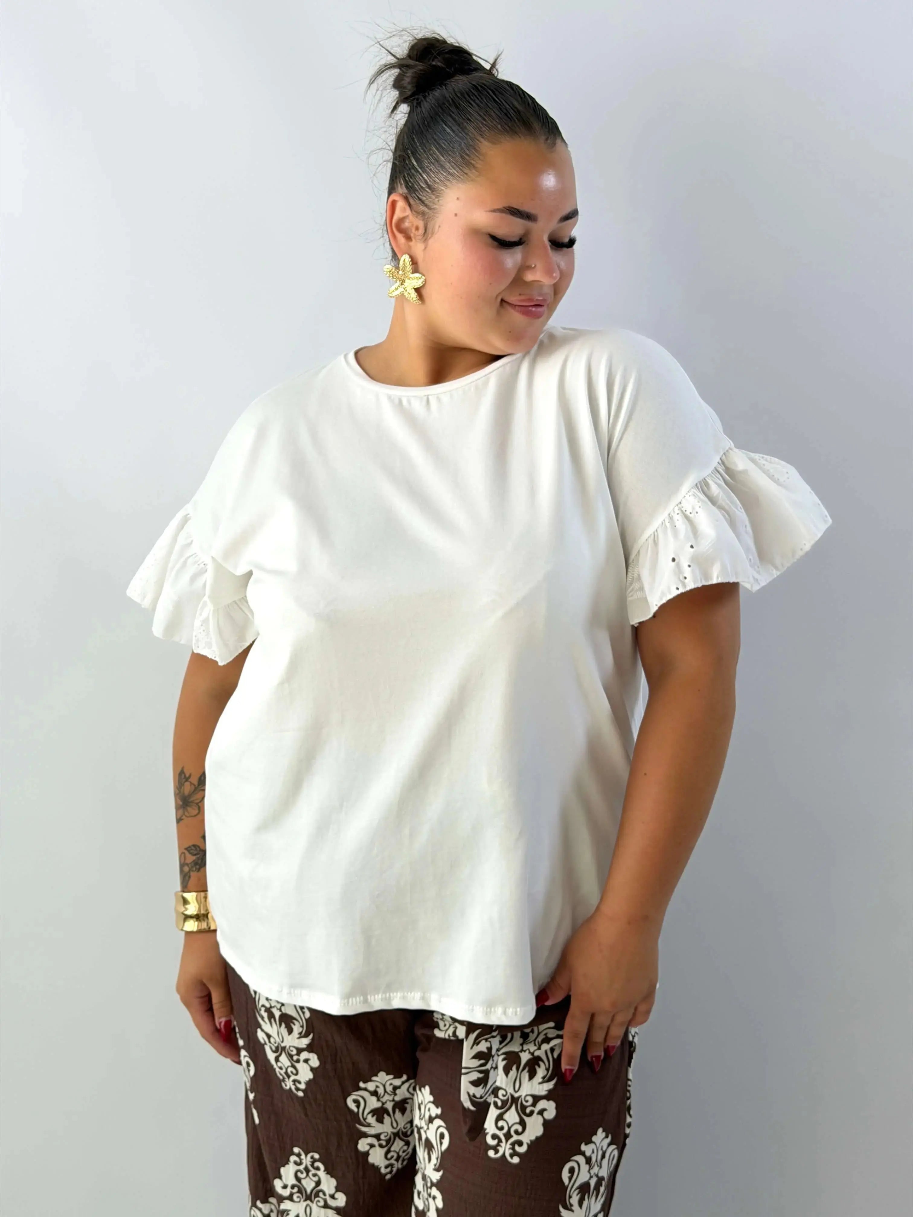 Bluzka damska plus size z haftowanymi rękawami – wygoda i subtelna elegancja Stylowa XL