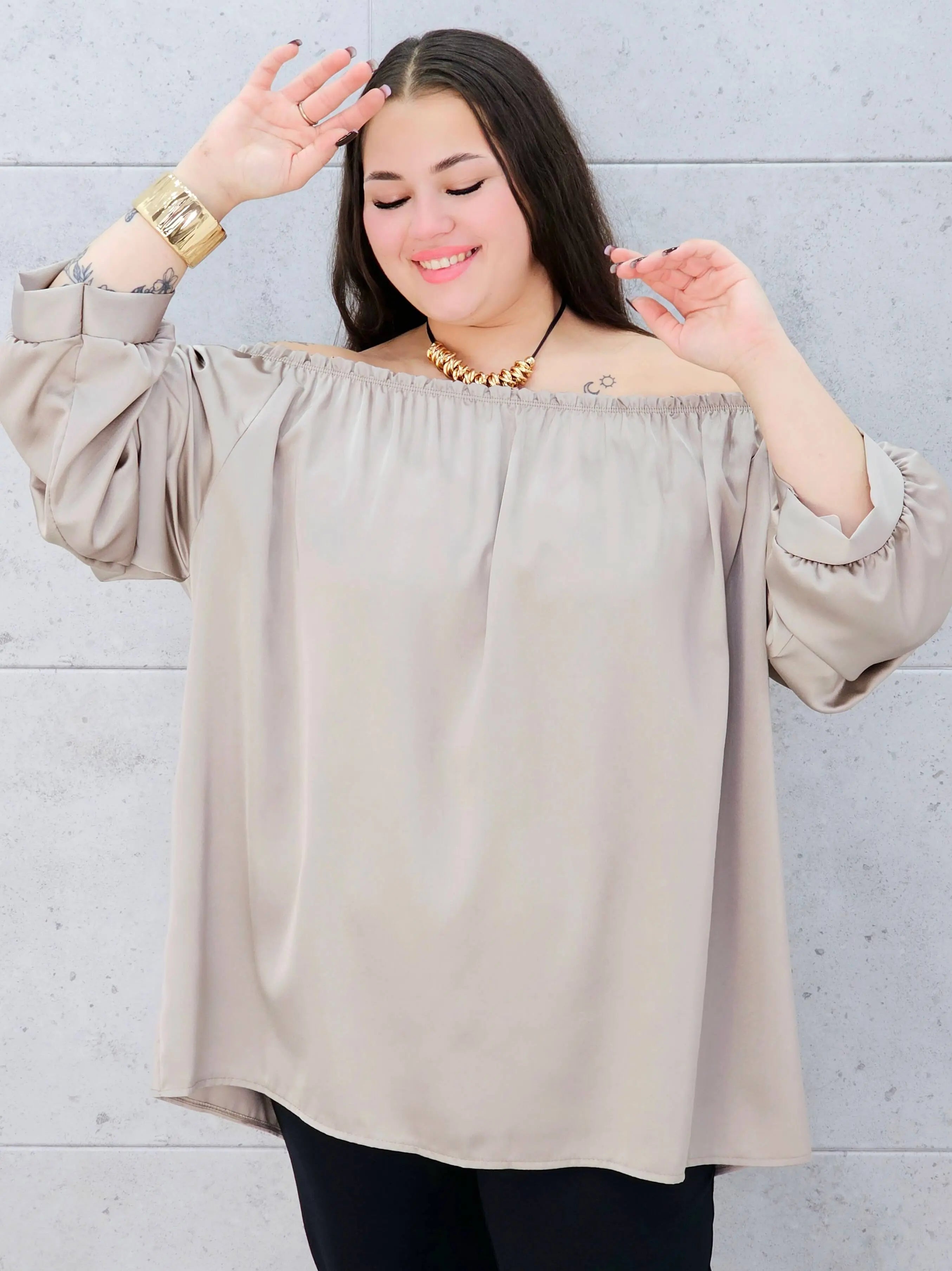 beżowa bluzka hiszpanka plus size Stylowa XL- rękaw