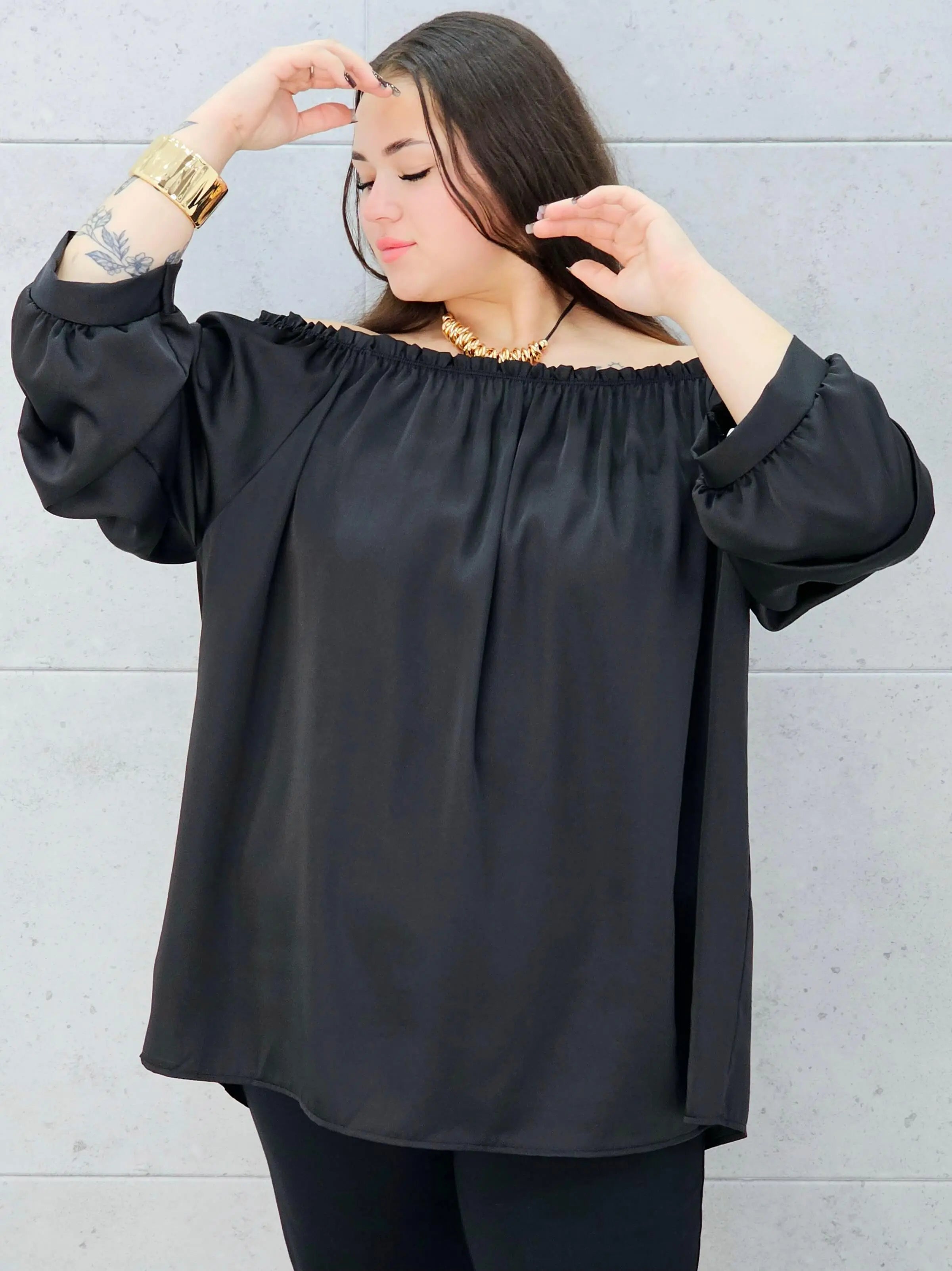 czarna bluzka hiszpanka XXL – gumka przy dekolcie