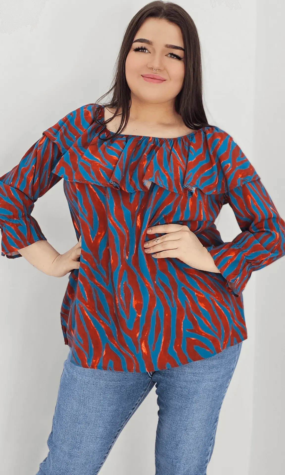 Bluzka hiszpanka z wzorem po całości -cegła Stylowa XL