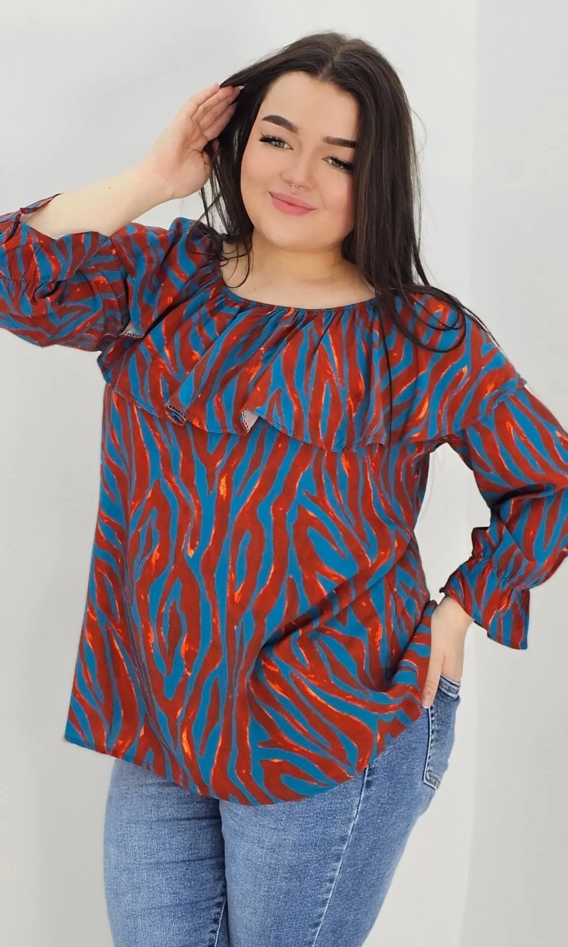 Bluzka hiszpanka z wzorem po całości -cegła Stylowa XL