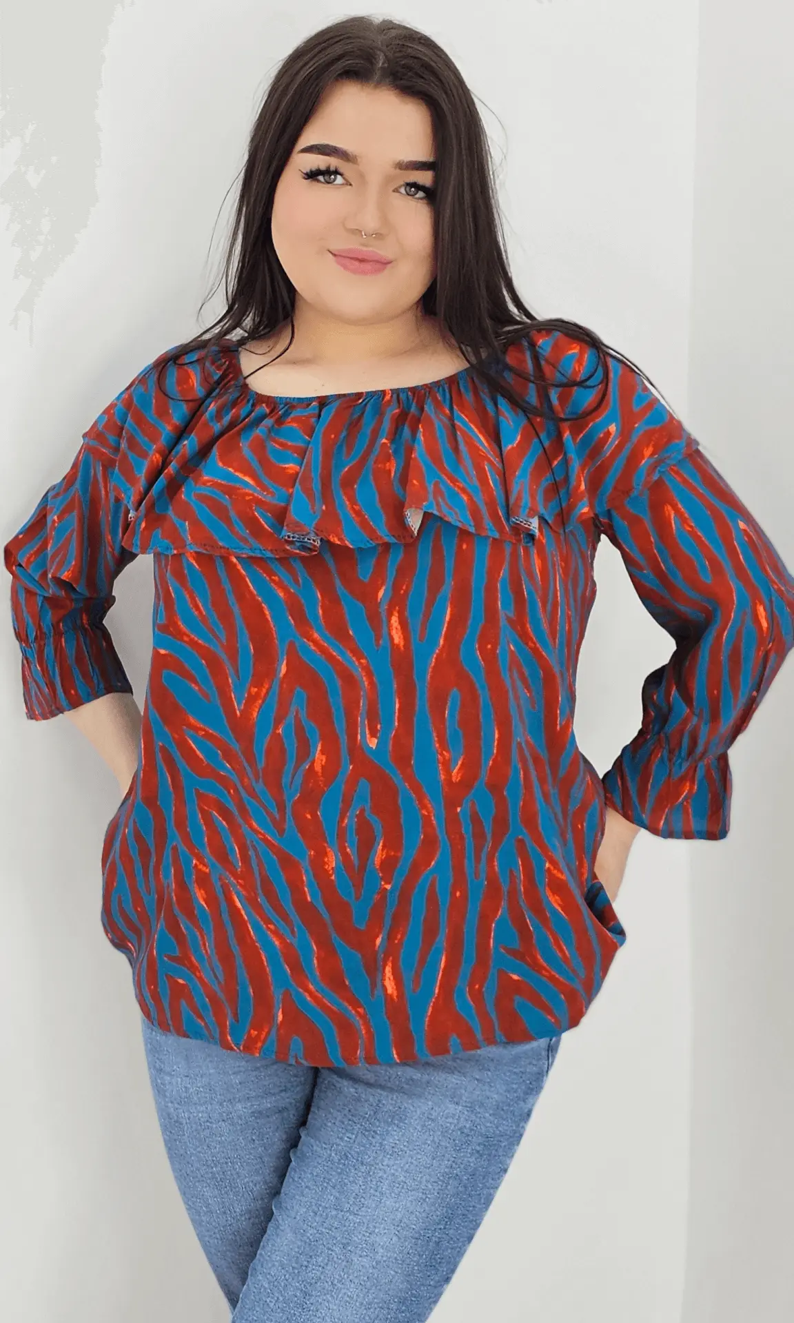 Bluzka hiszpanka z wzorem po całości -cegła Stylowa XL