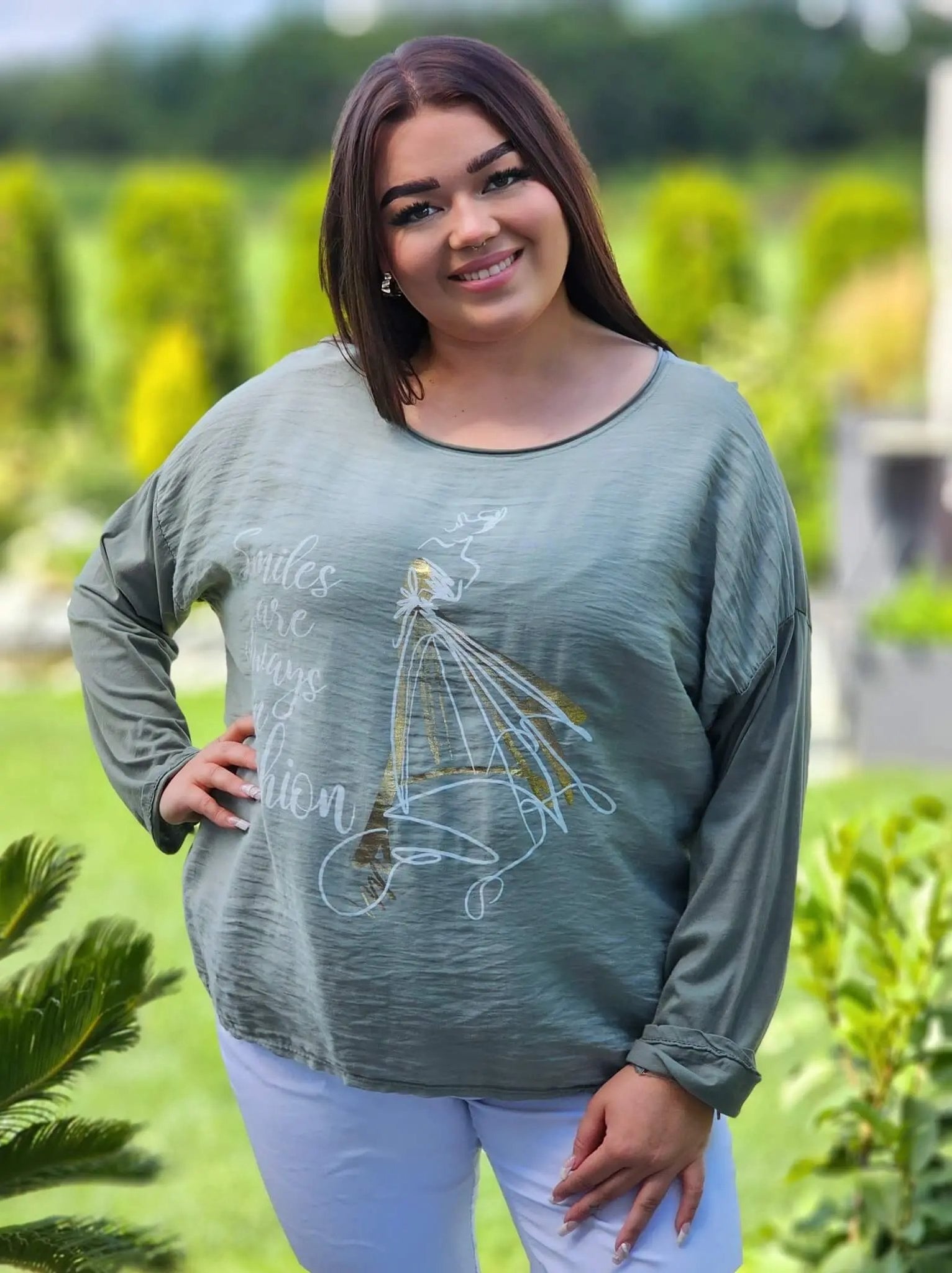 Bluzka khaki z nadrukiem Stylowa XL