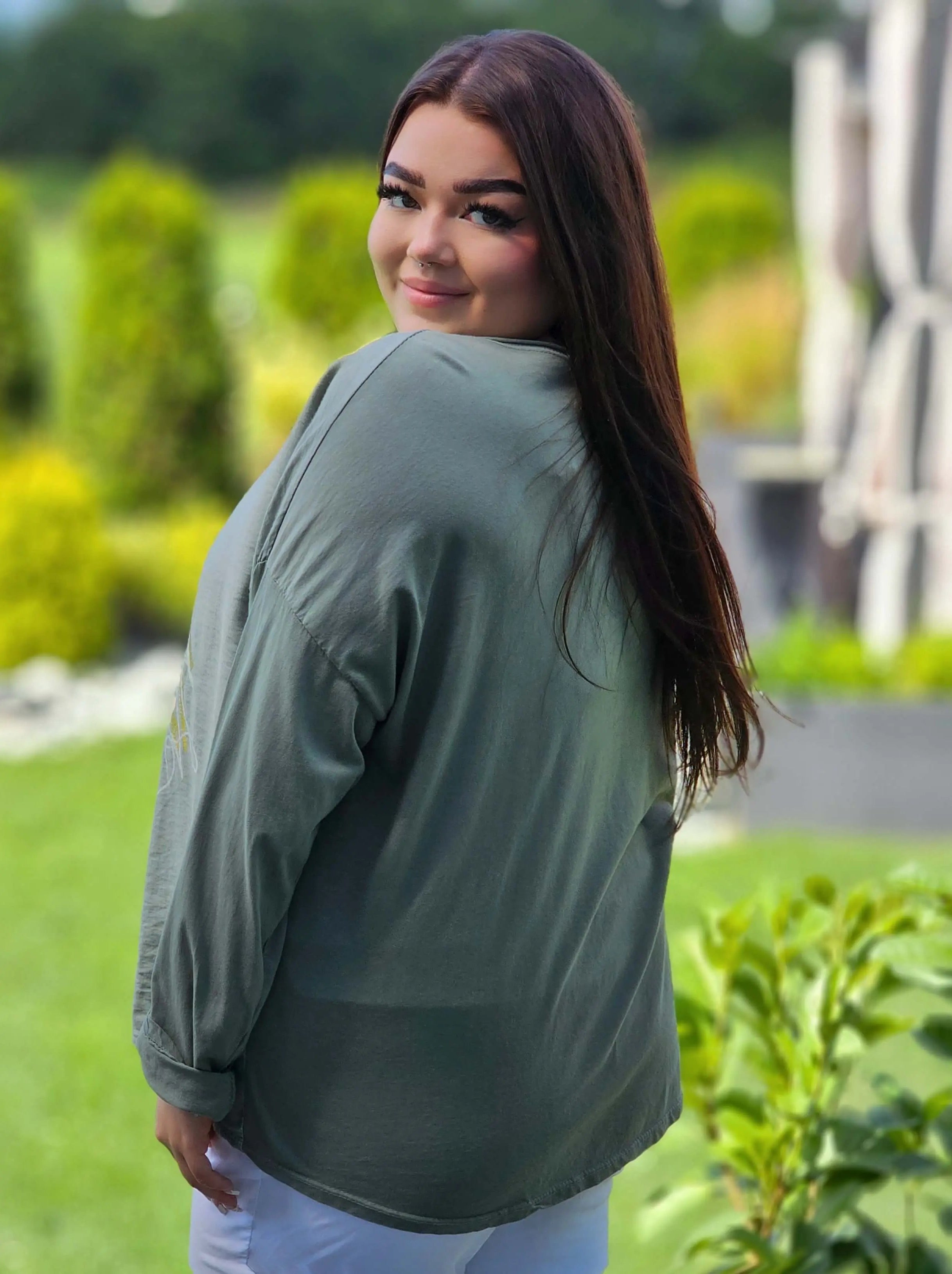 Bluzka khaki z nadrukiem Stylowa XL