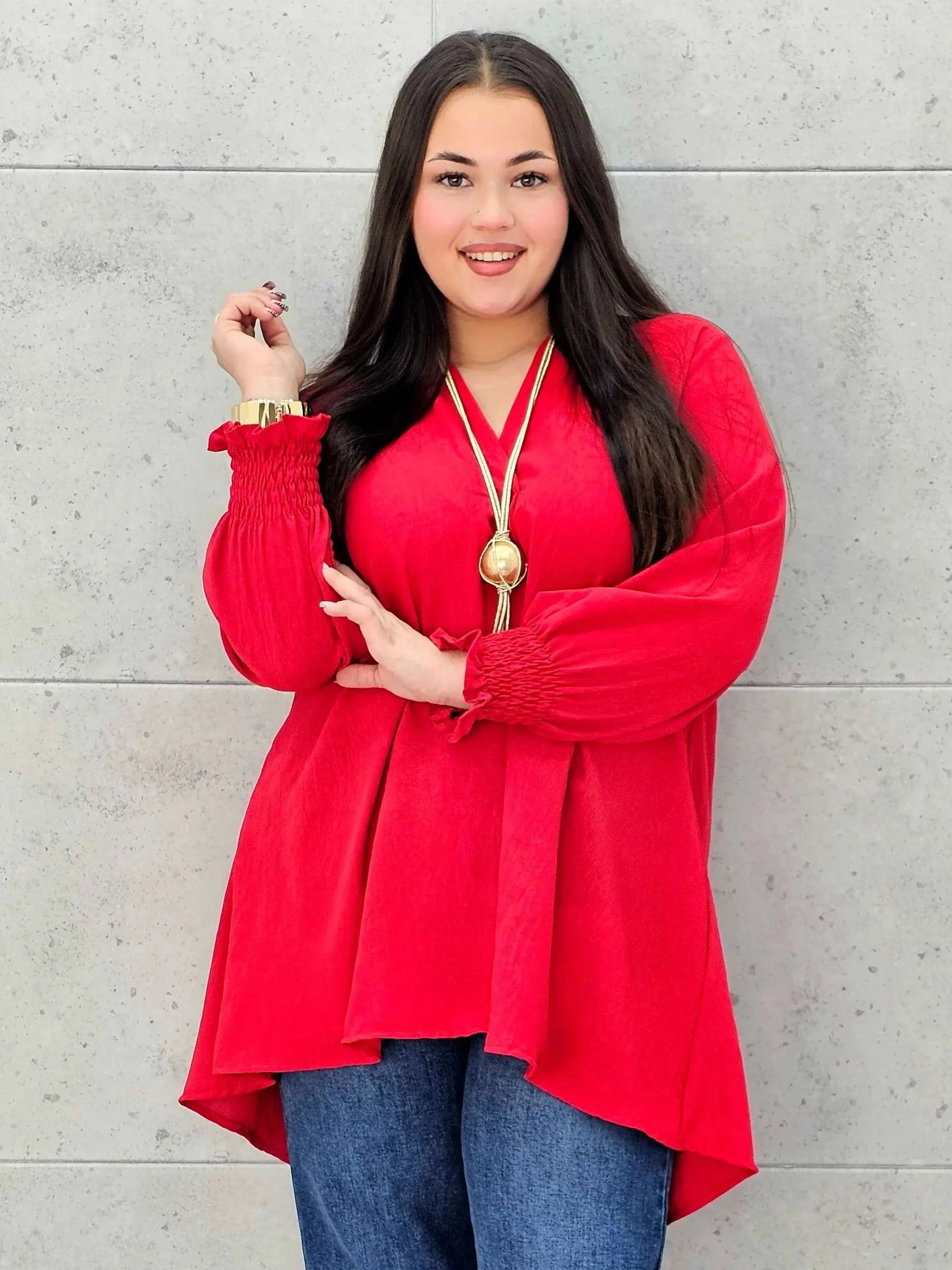 Bluzka koszulowa plus size z dekoltem V–elegancka bluzka XXL z długim rękawem Stylowa XL