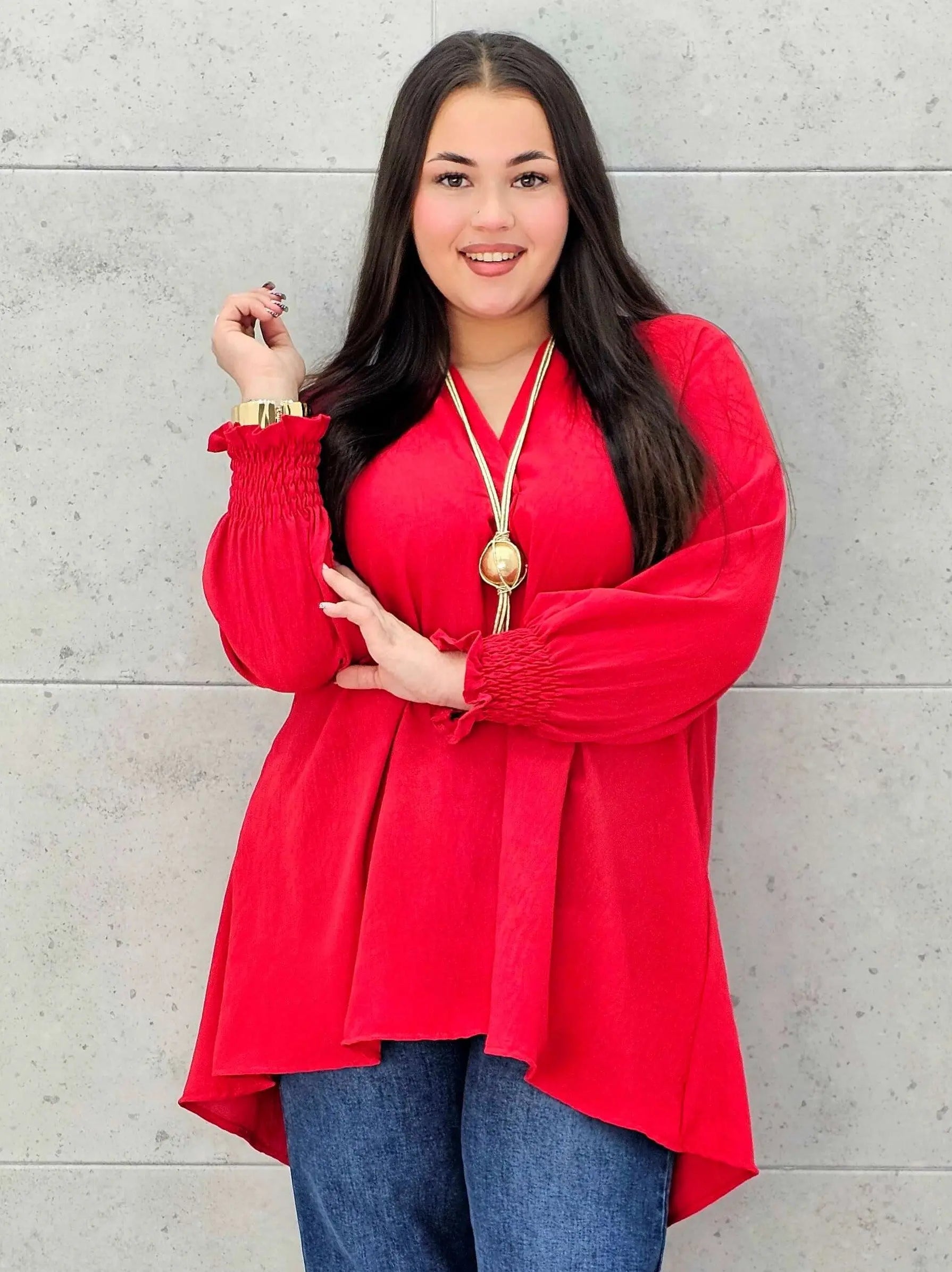 Bluzka koszulowa plus size z dekoltem V–elegancka bluzka XXL z długim rękawem Stylowa XL