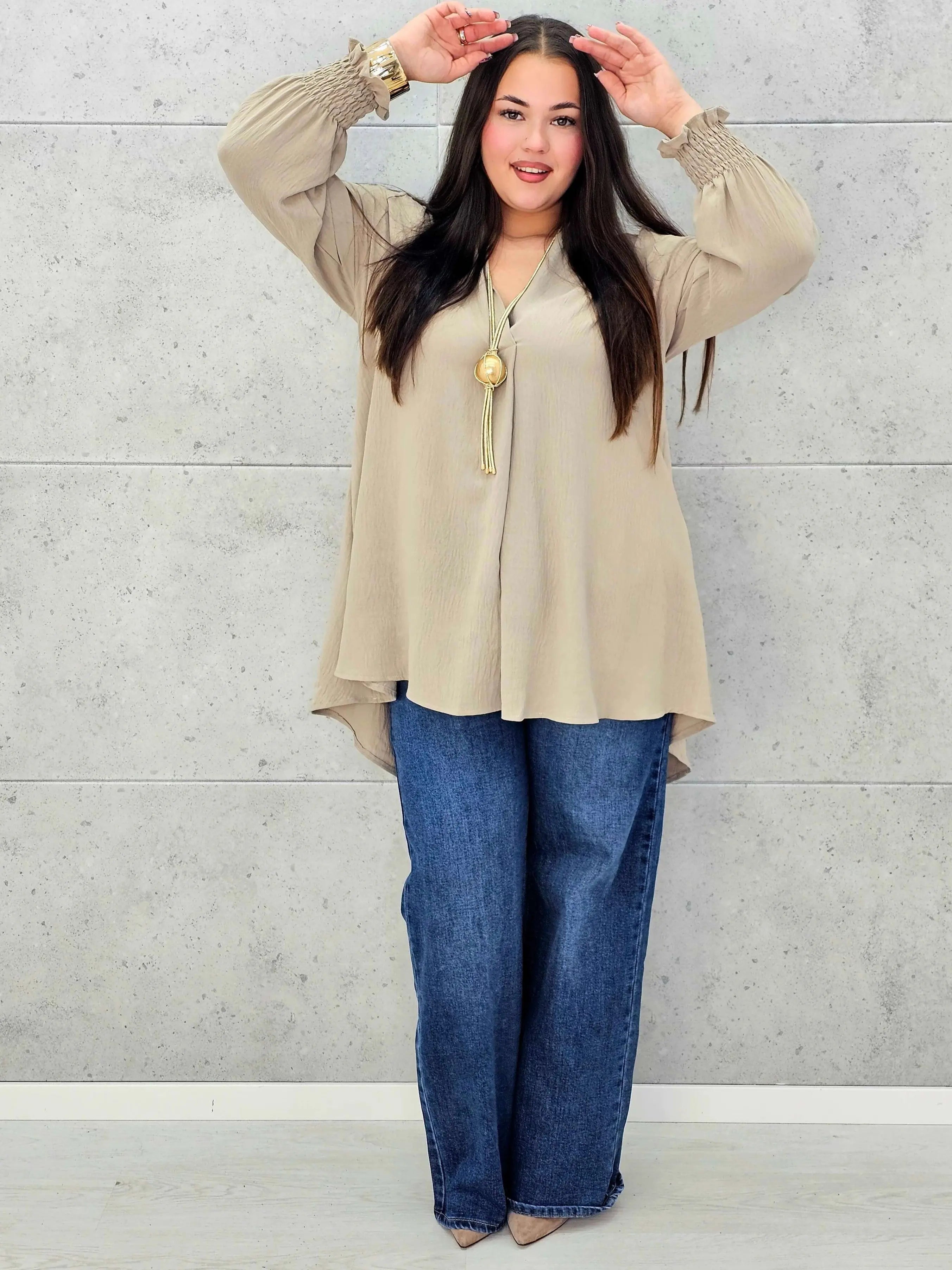 Bluzka koszulowa plus size z dekoltem V–elegancka bluzka XXL z długim rękawem Stylowa XL