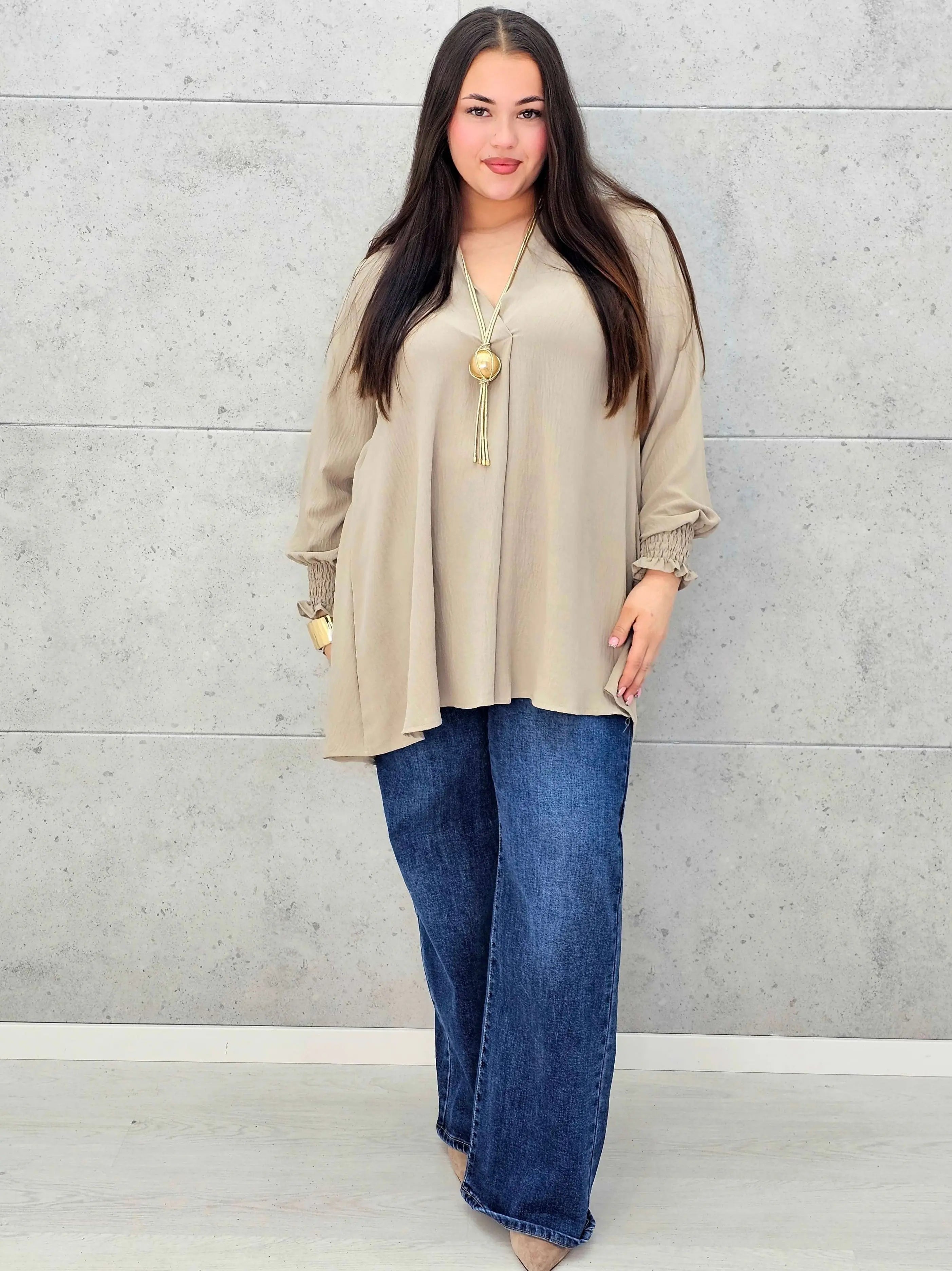 Bluzka koszulowa plus size z dekoltem V–elegancka bluzka XXL z długim rękawem Stylowa XL