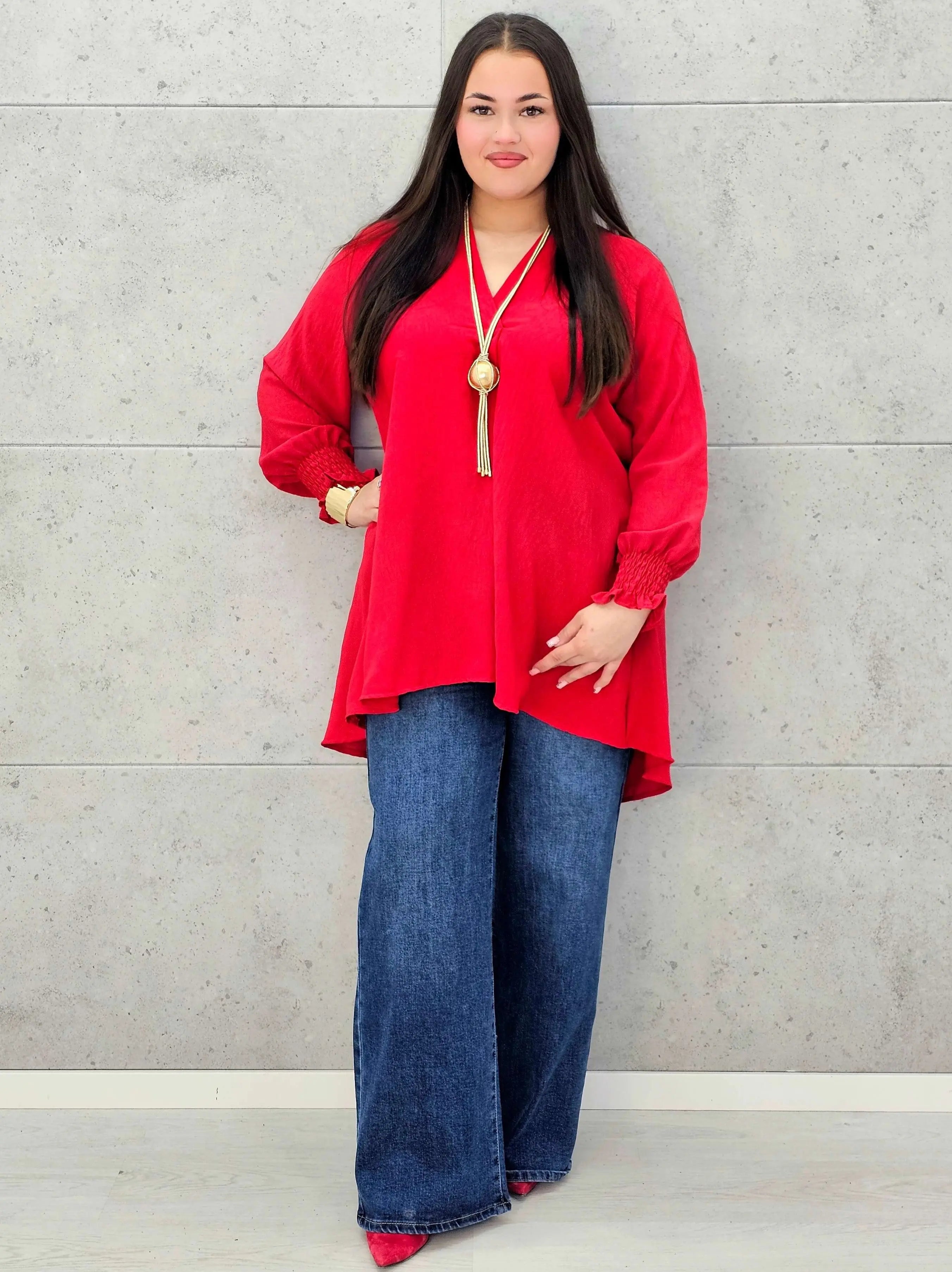 Bluzka koszulowa plus size z dekoltem V–elegancka bluzka XXL z długim rękawem Stylowa XL