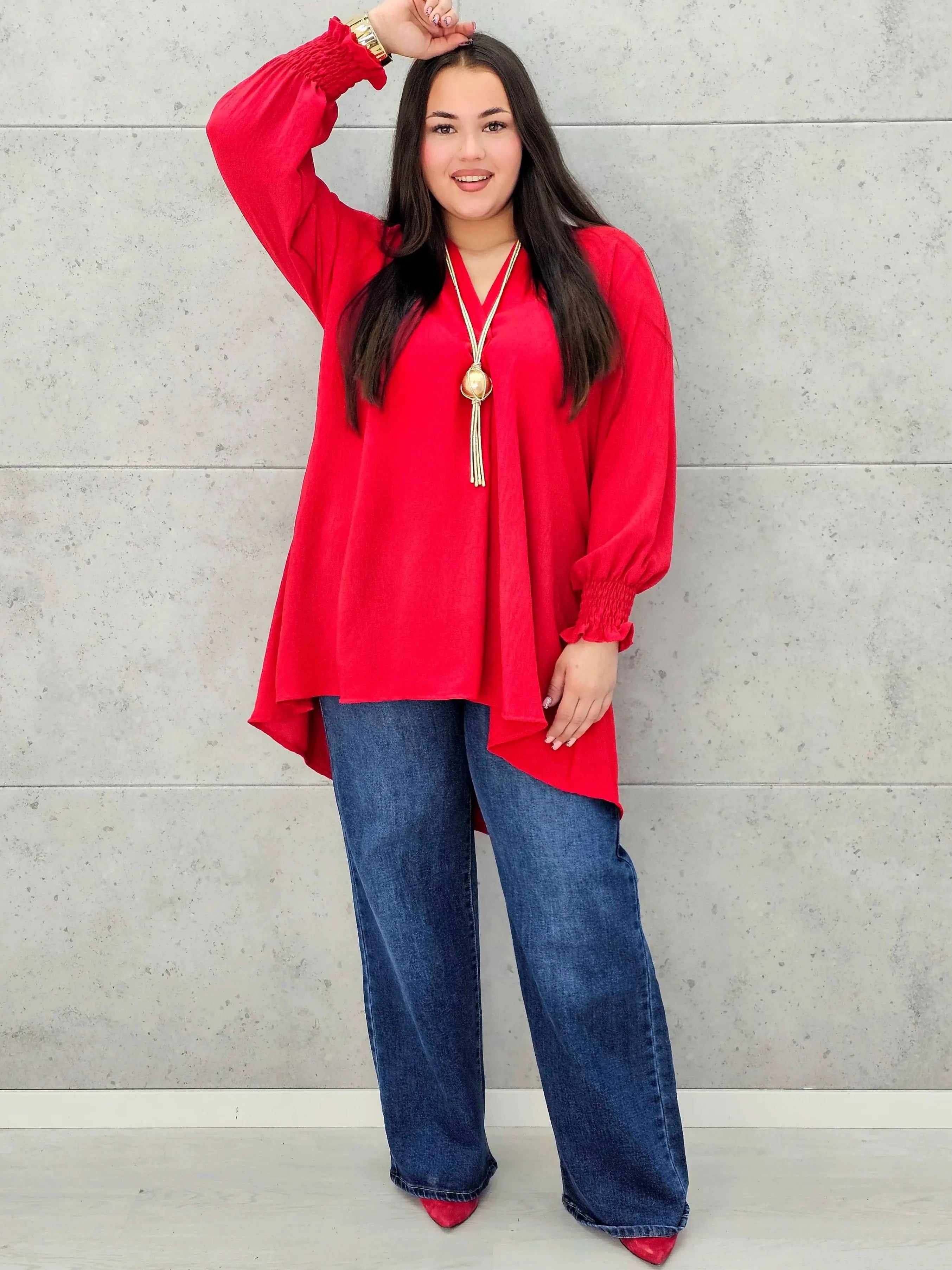 Bluzka koszulowa plus size z dekoltem V–elegancka bluzka XXL z długim rękawem Stylowa XL