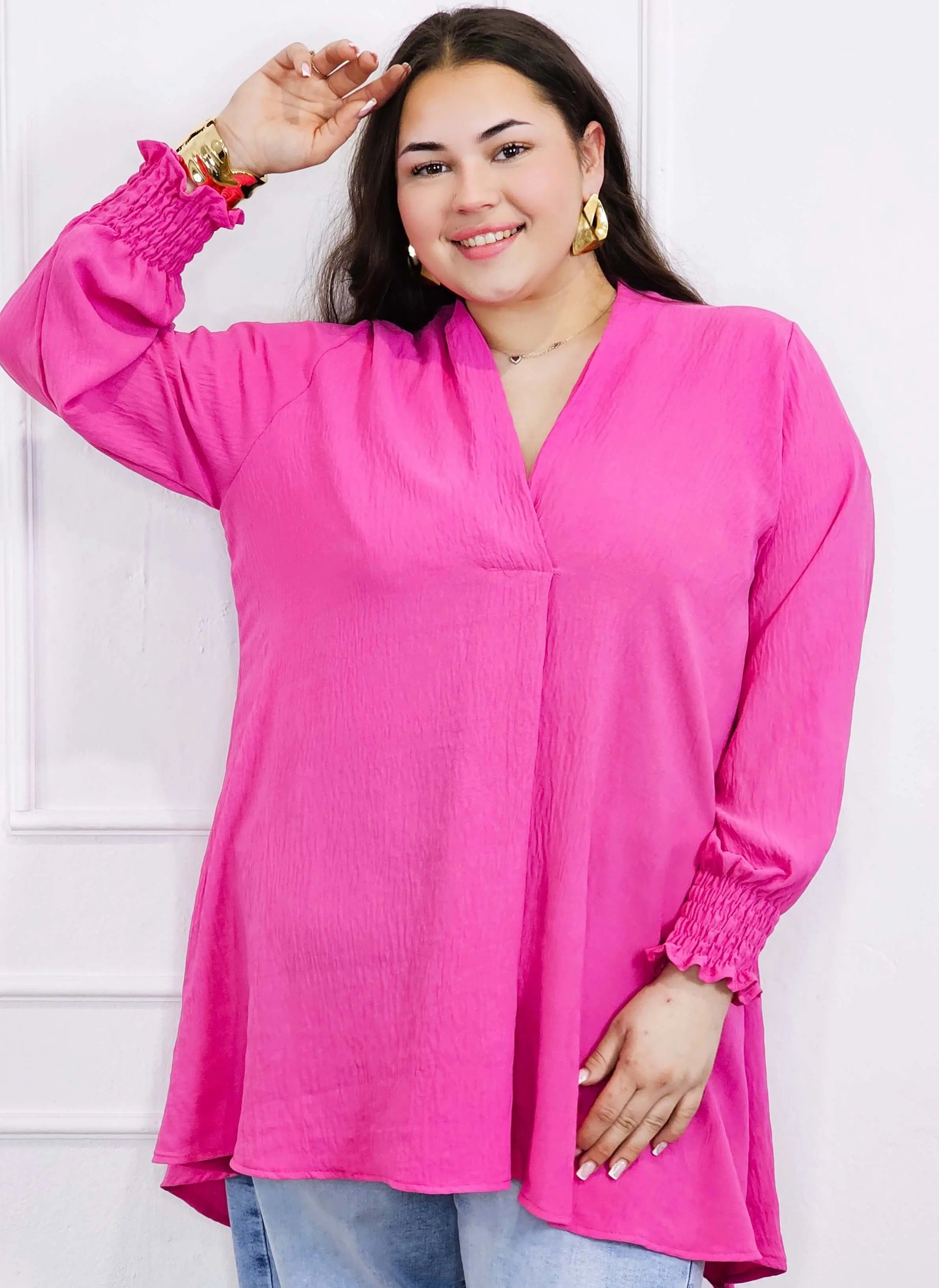 Bluzka koszulowa plus size z dekoltem V–elegancka bluzka XXL z długim rękawem Stylowa XL