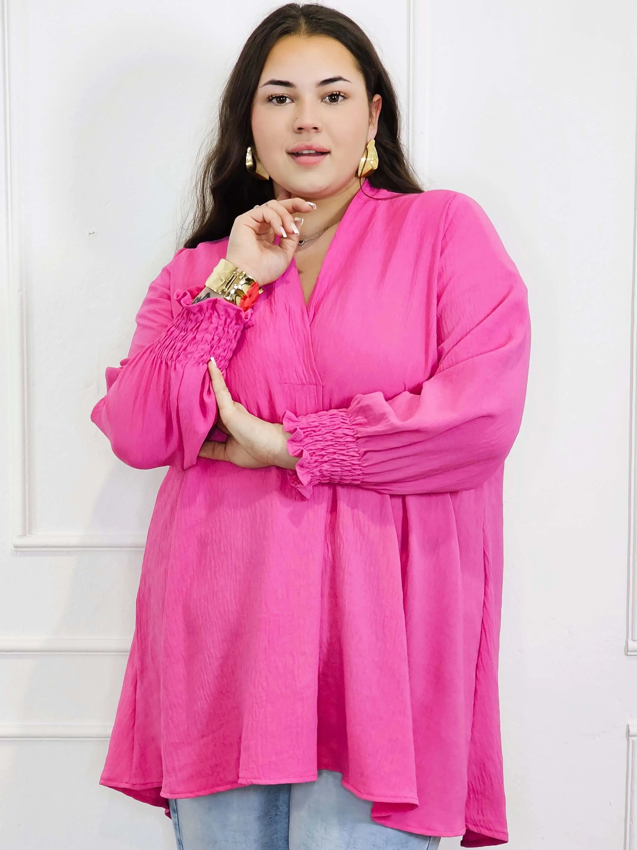 Bluzka koszulowa plus size z dekoltem V–elegancka bluzka XXL z długim rękawem Stylowa XL