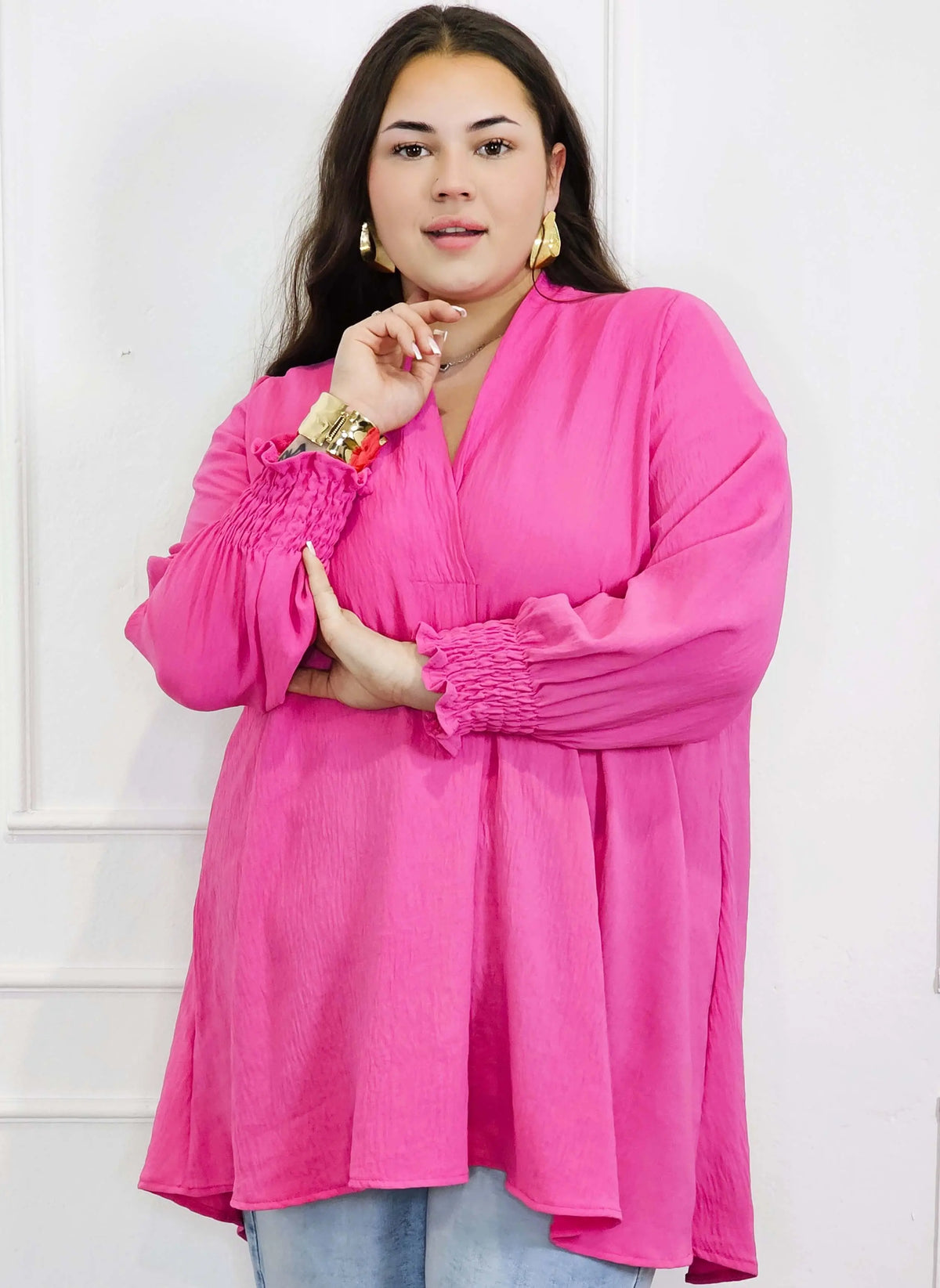 Bluzka koszulowa plus size z dekoltem V–elegancka bluzka XXL z długim rękawem Stylowa XL