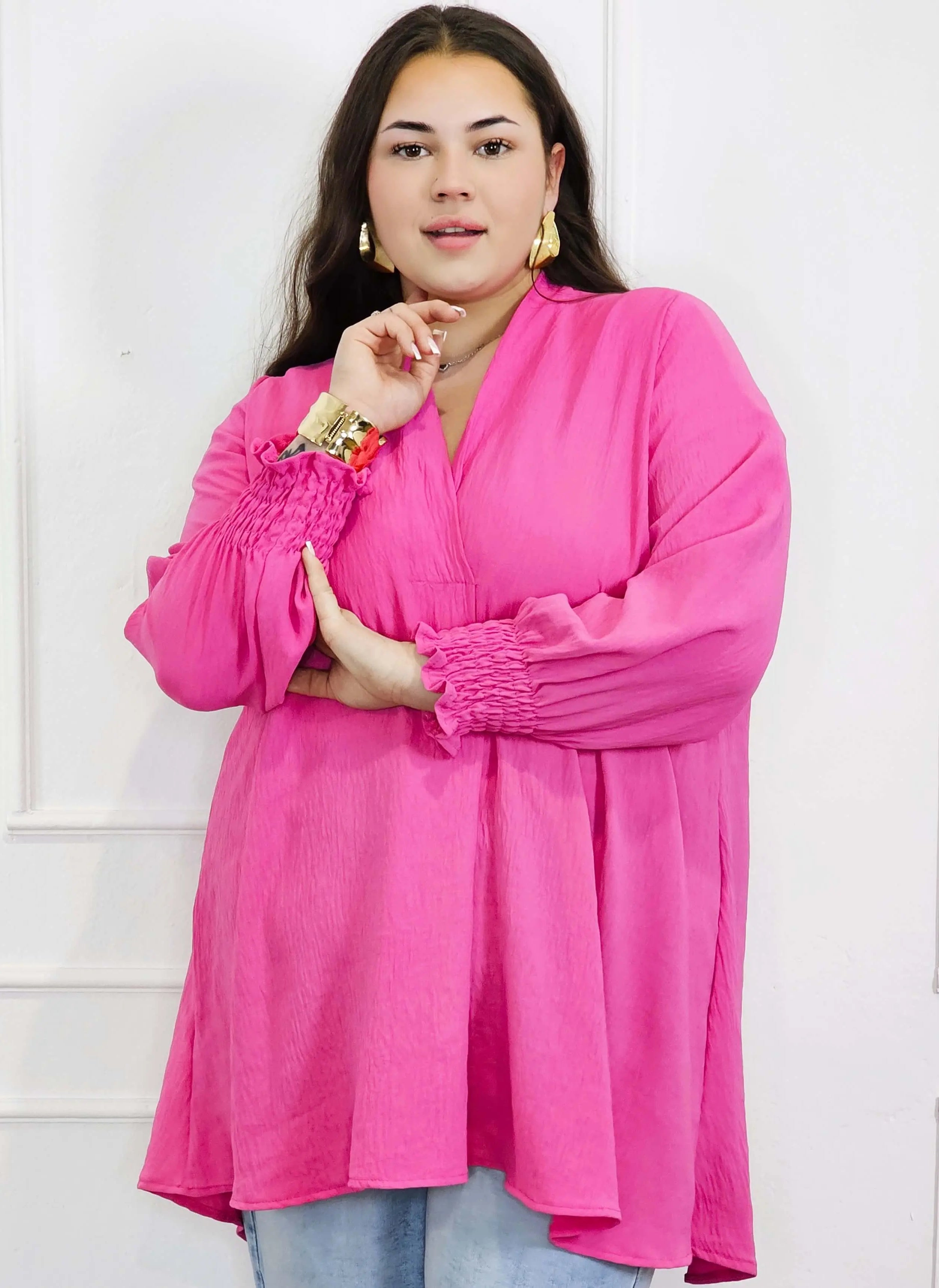 Bluzka koszulowa plus size z dekoltem V–elegancka bluzka XXL z długim rękawem Stylowa XL