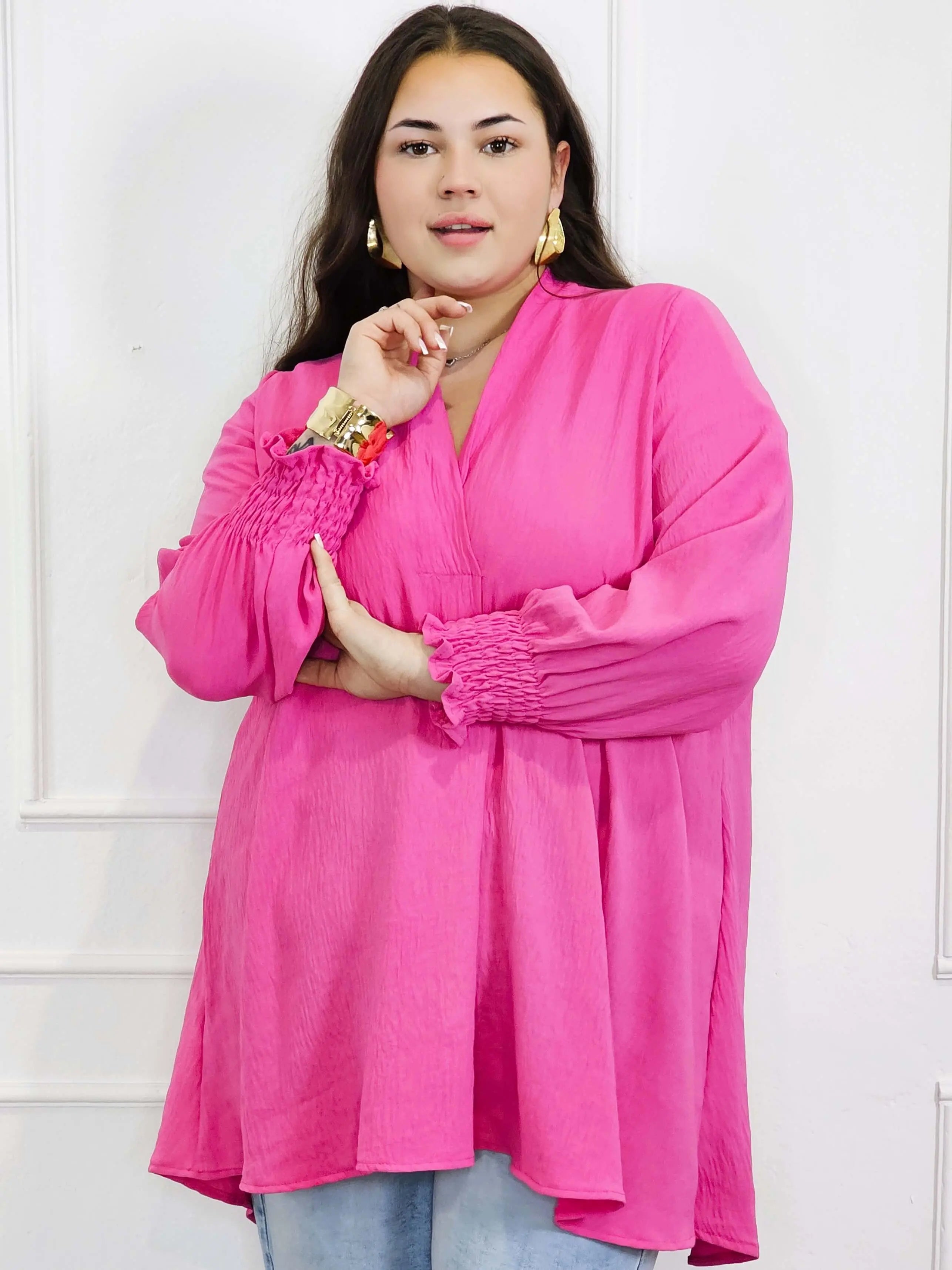 Bluzka koszulowa plus size z dekoltem V–elegancka bluzka XXL z długim rękawem Stylowa XL