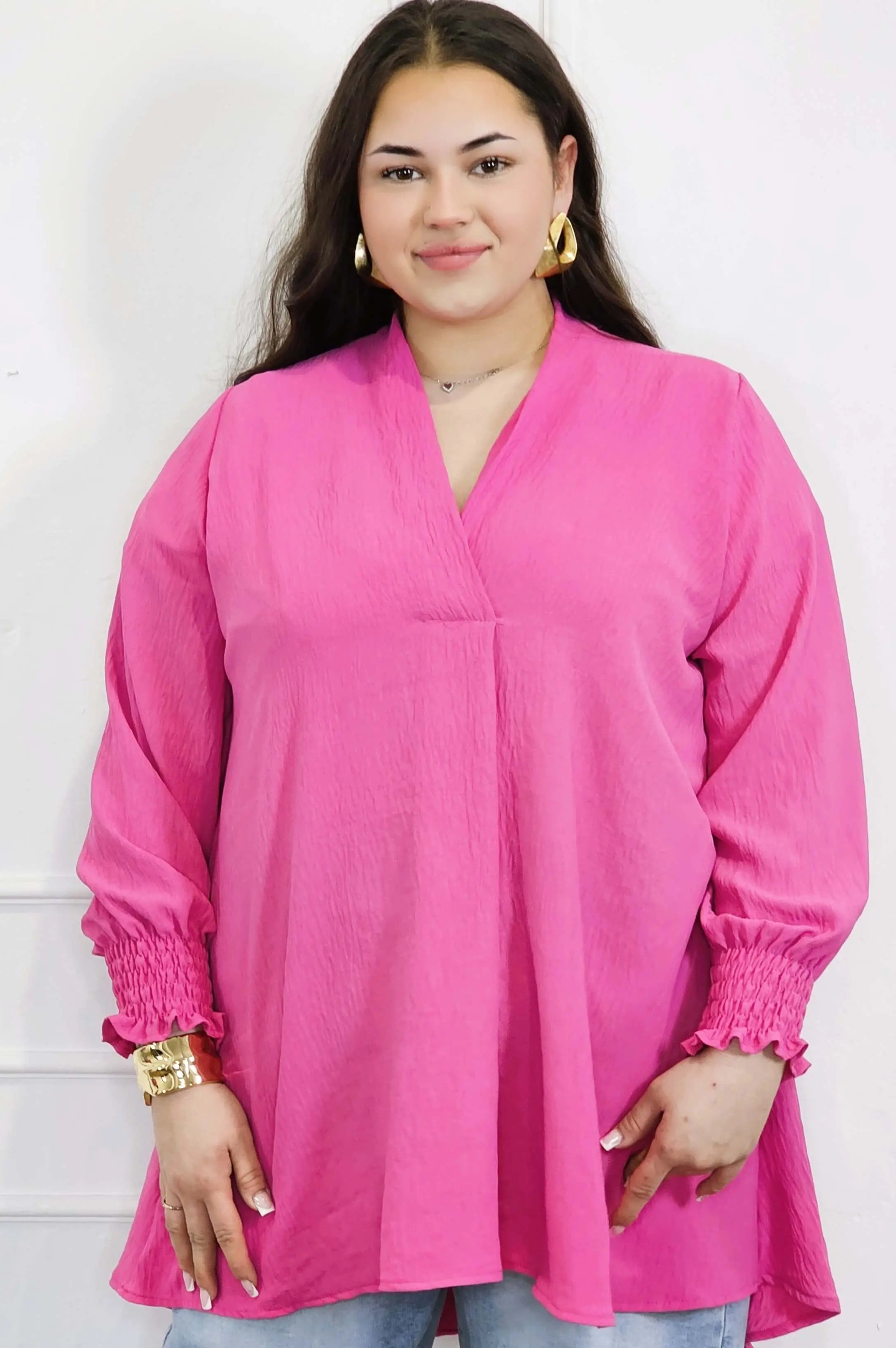 Bluzka koszulowa plus size z dekoltem V–elegancka bluzka XXL z długim rękawem Stylowa XL