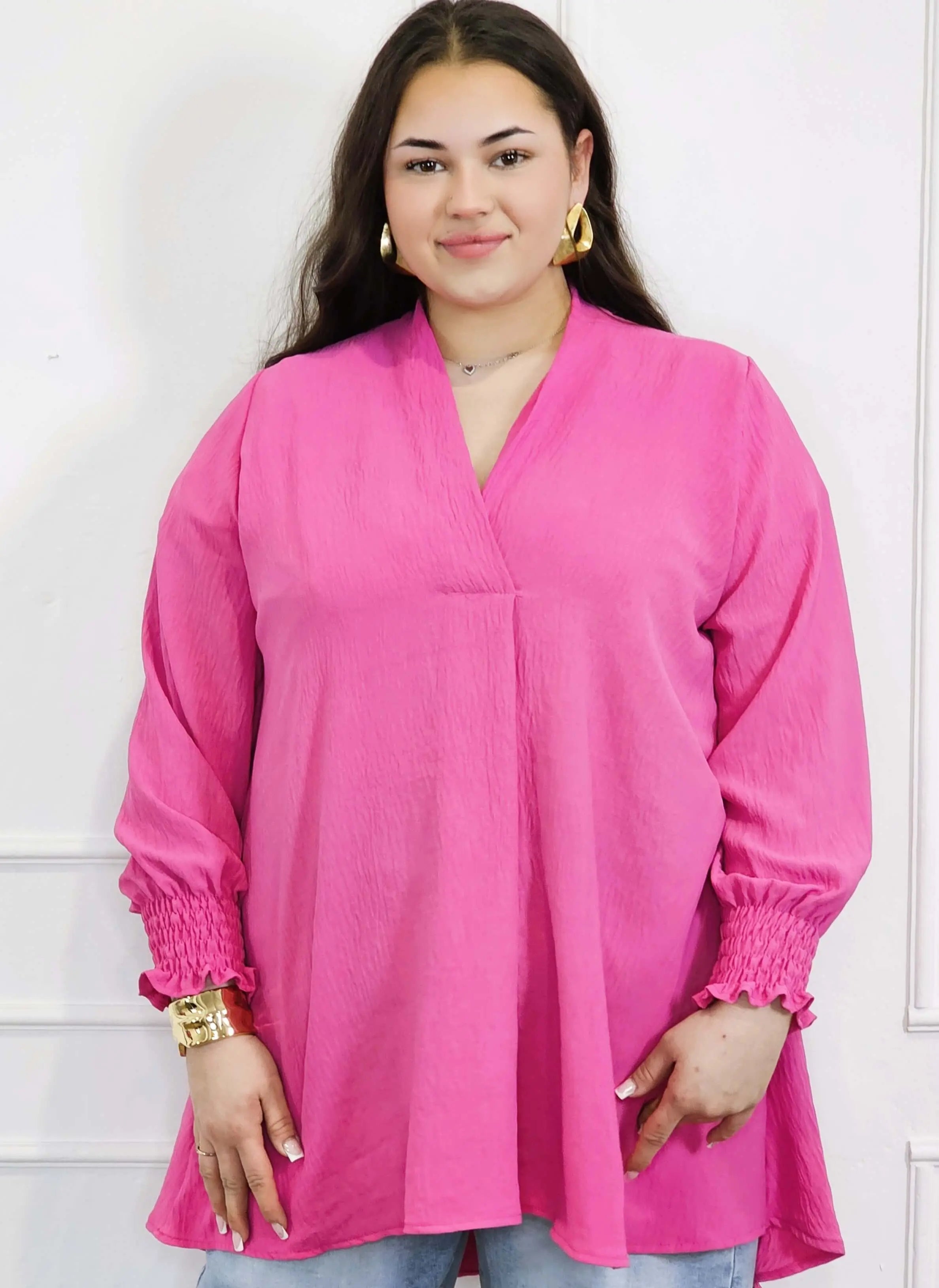 Bluzka koszulowa plus size z dekoltem V–elegancka bluzka XXL z długim rękawem Stylowa XL
